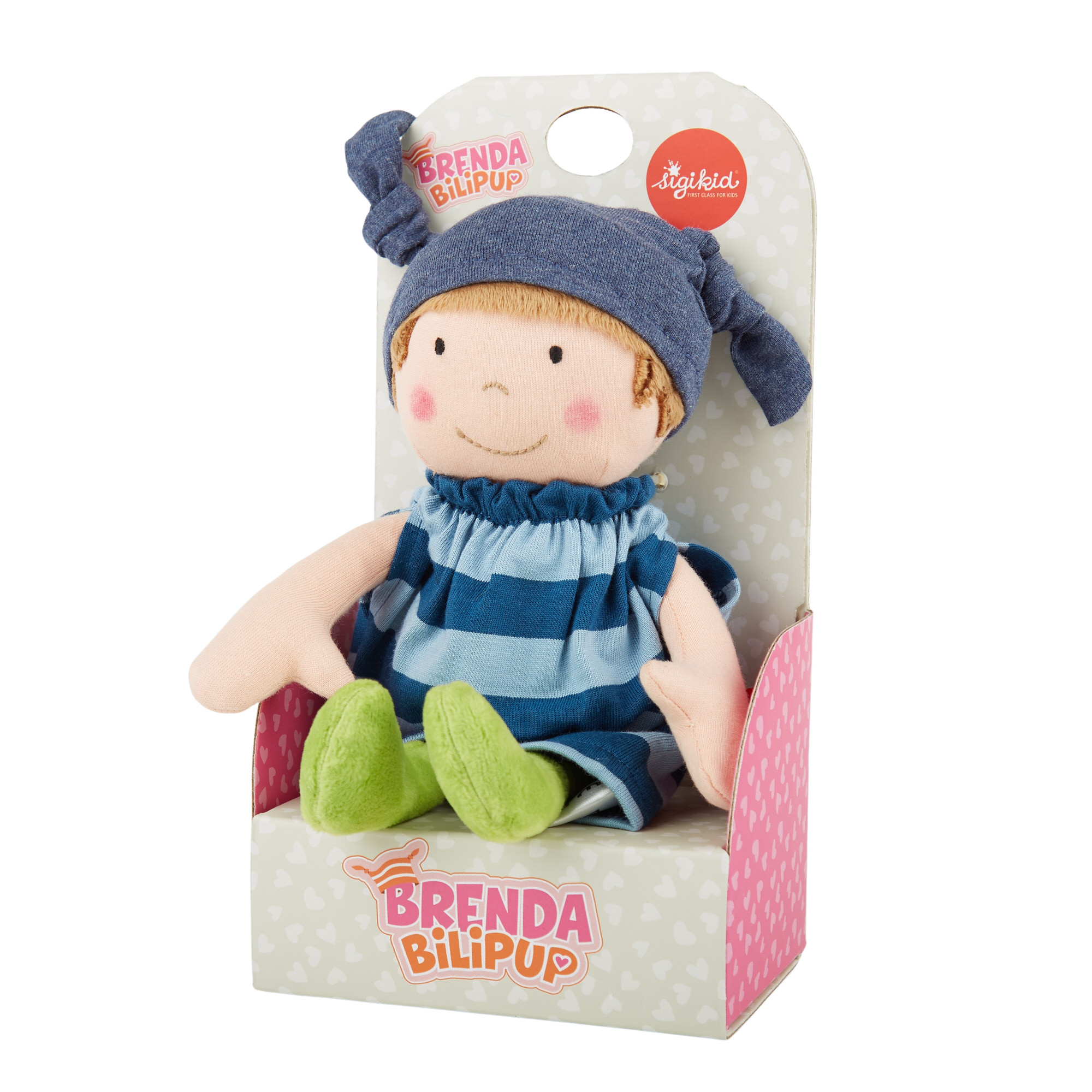 Cuddle soft doll boy, striped blue one-piece Cuddle soft doll boy, striped blue one-piece