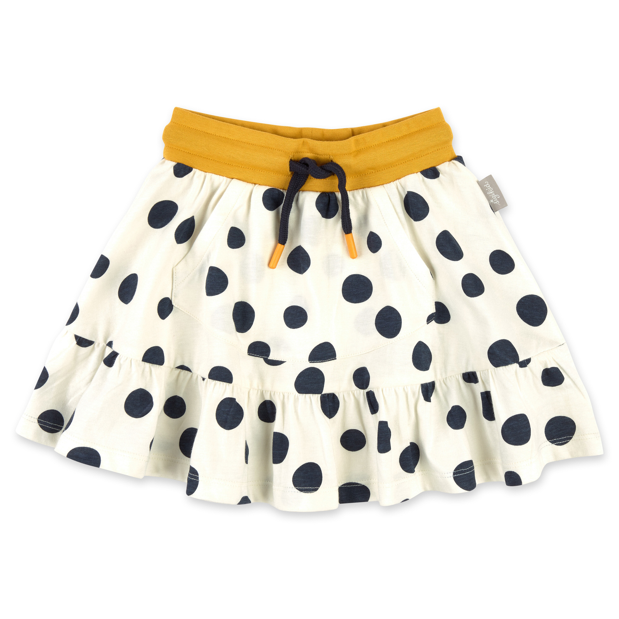 Twirly girls' flounce skirt with navy dots
