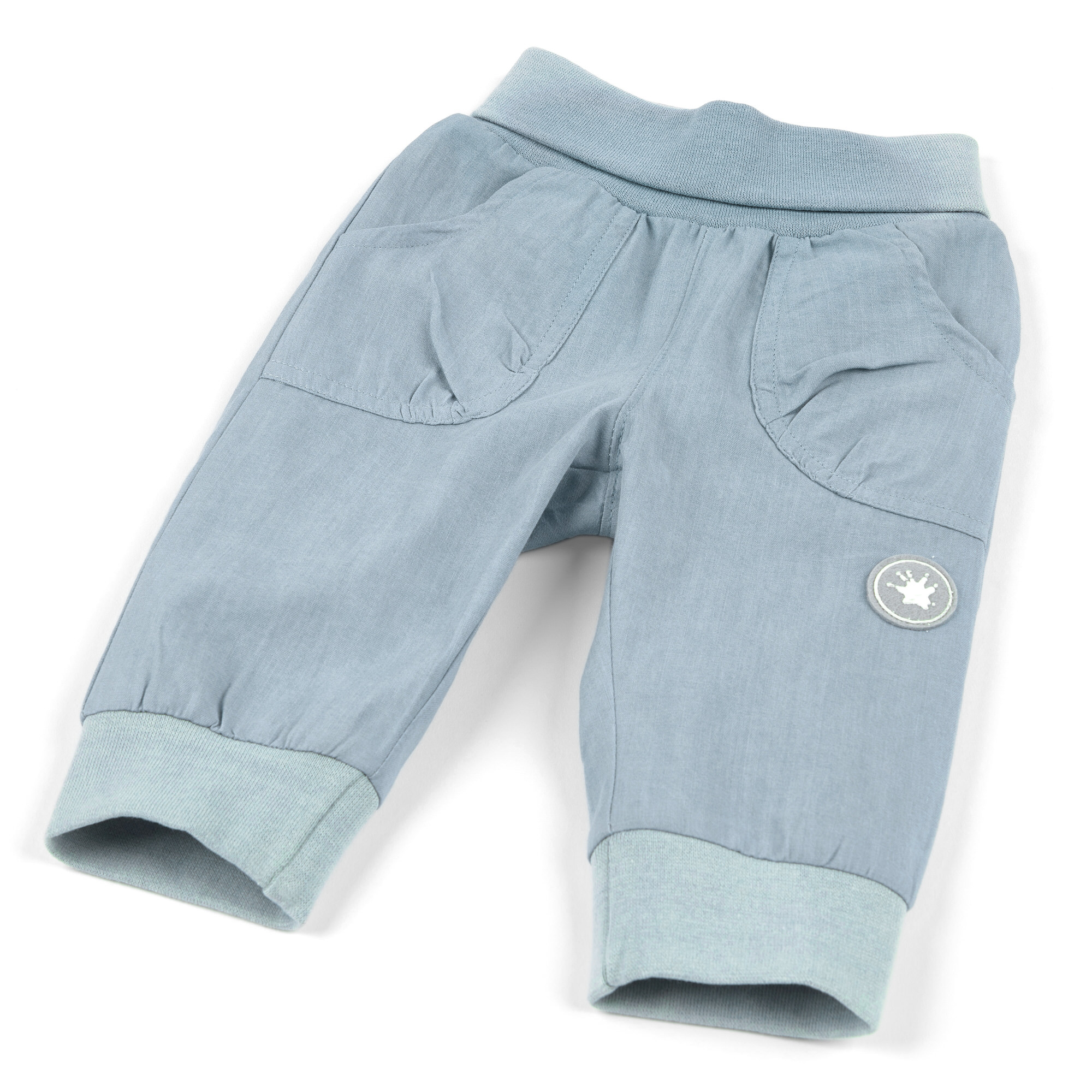 Light blue baby pants with stretchy foldover waist