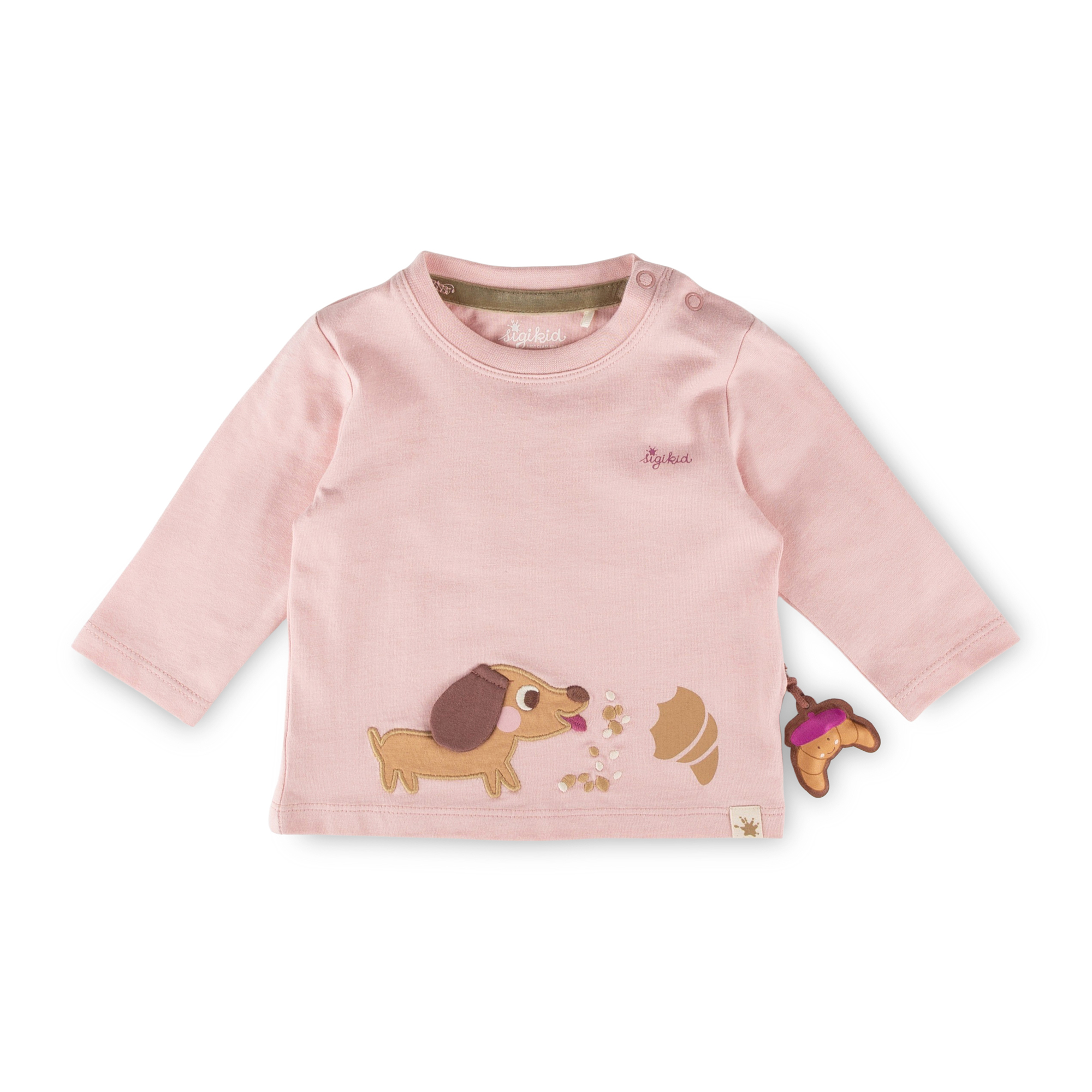 Rosa Baby Langarmshirt Hund, Petit Croissant