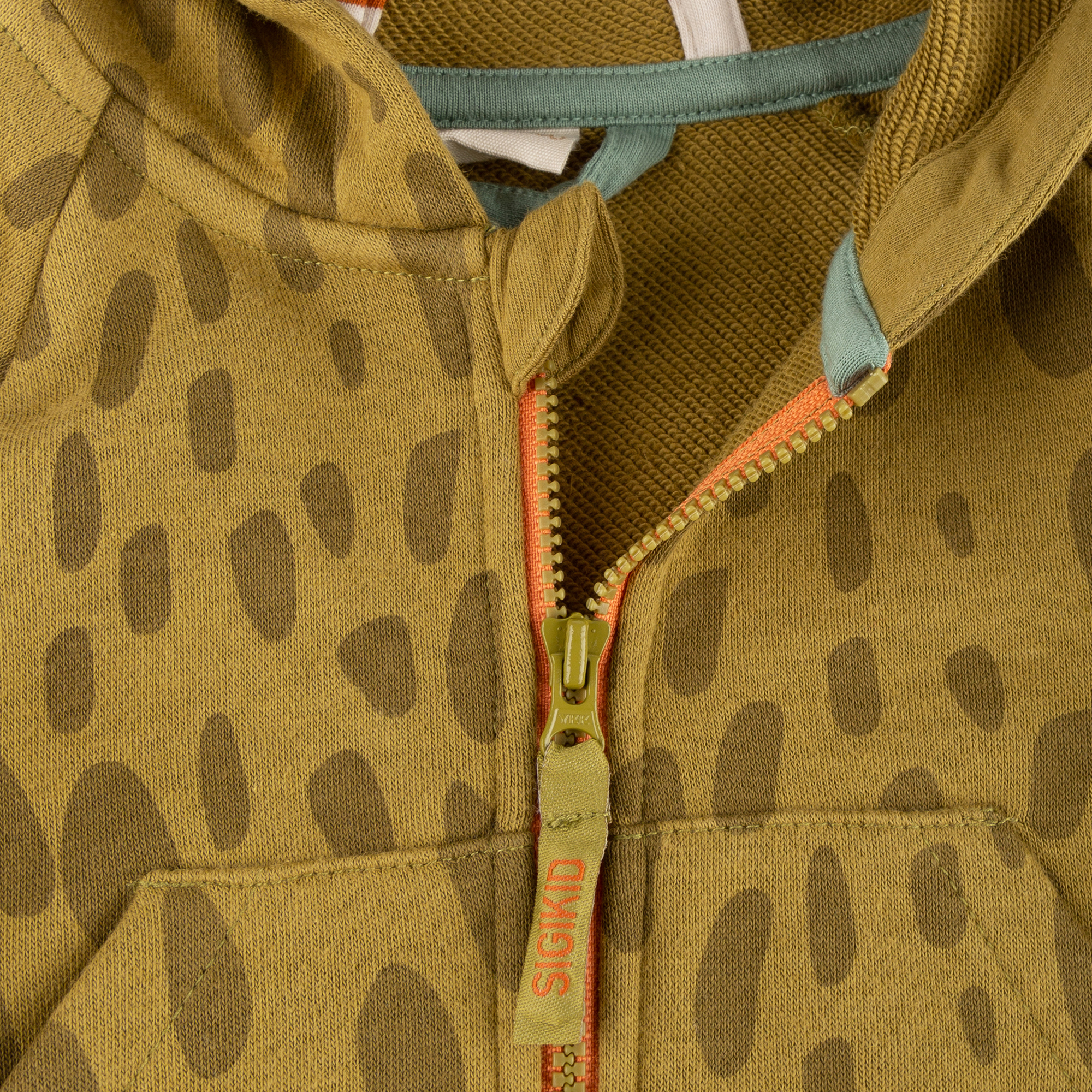 Hooded baby sweat jacket, gecko on the back, Jungle