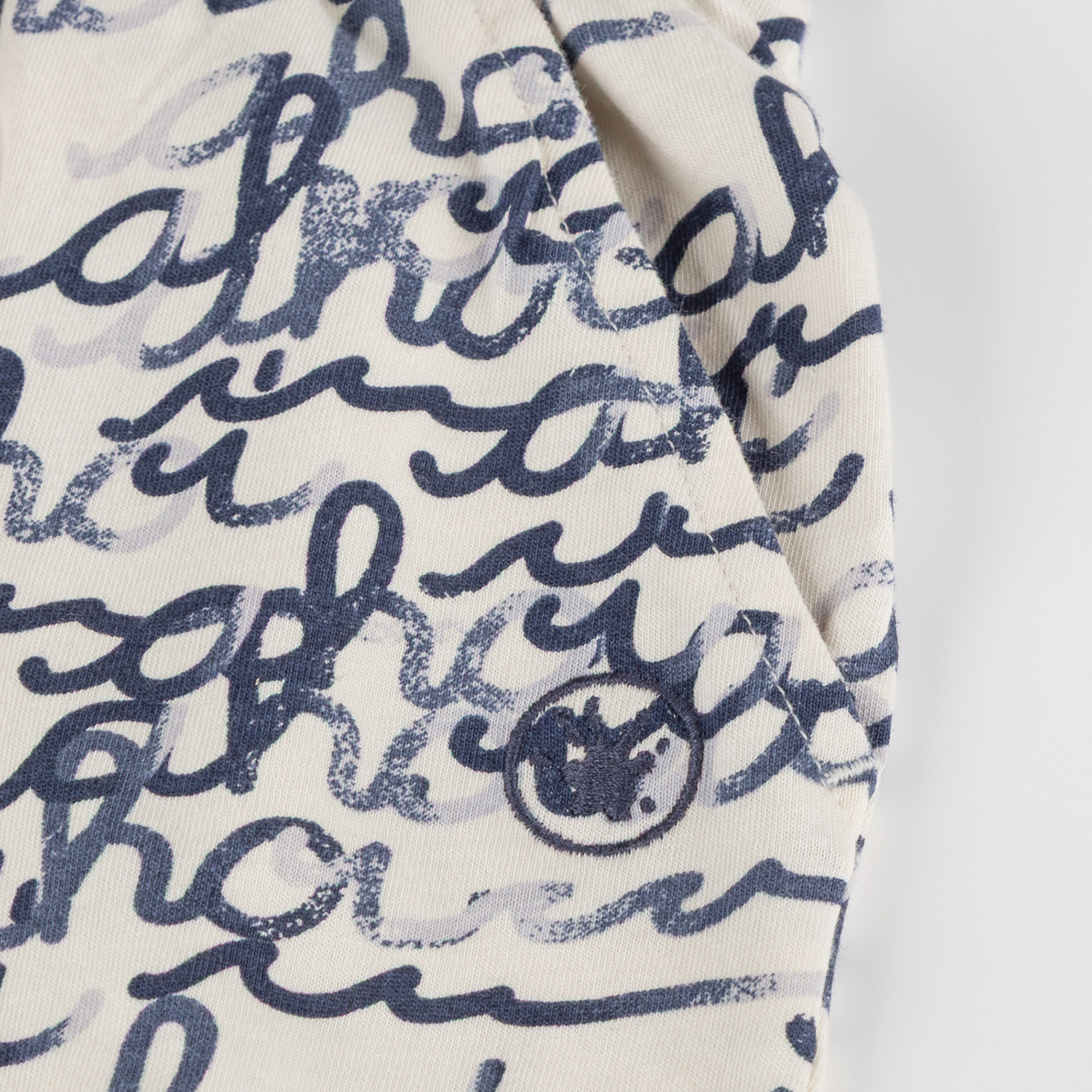 Kinder Bermuda "Ahoi" Print, weiß mit blau