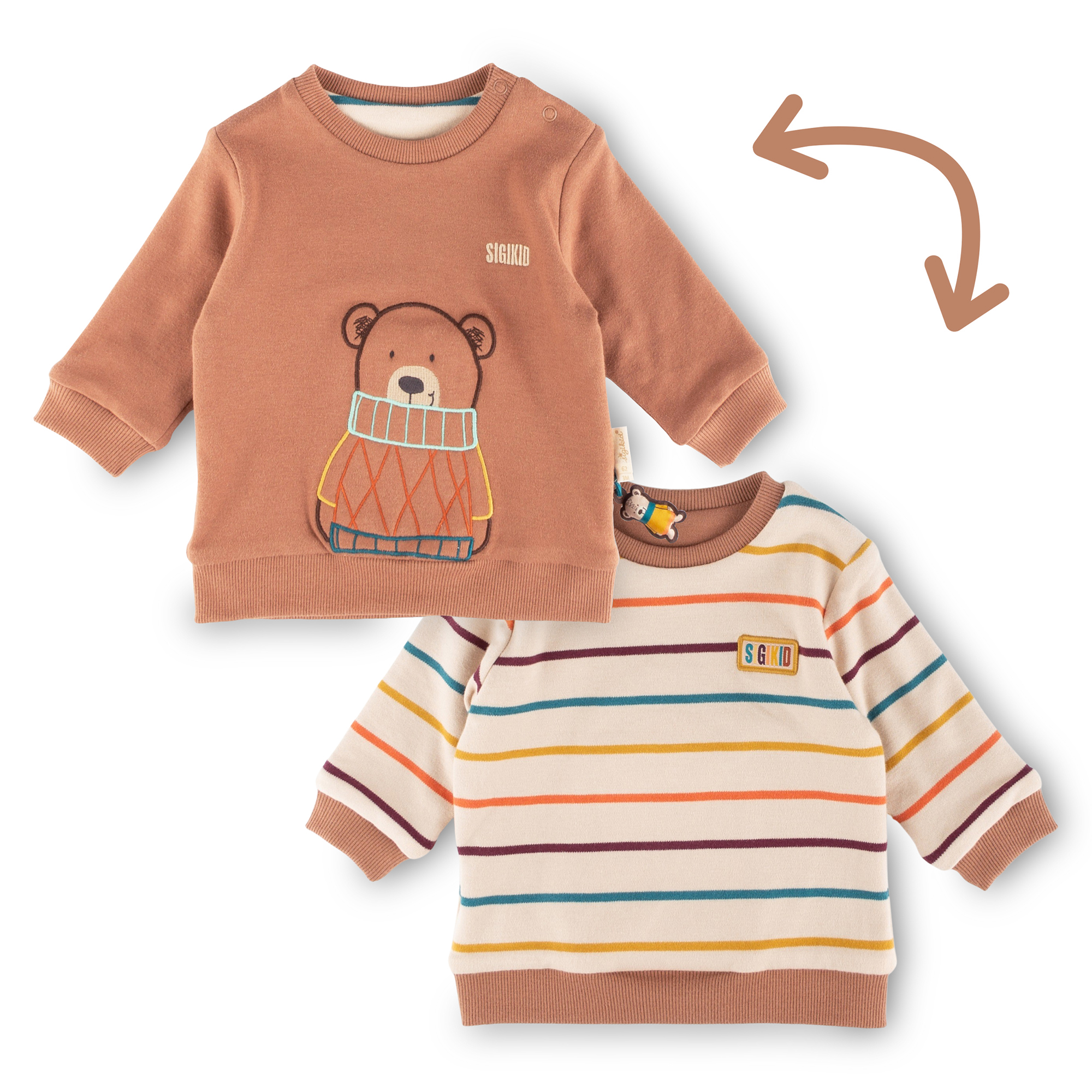 Baby Wendeshirt Bär, bunt gestreift oder braun