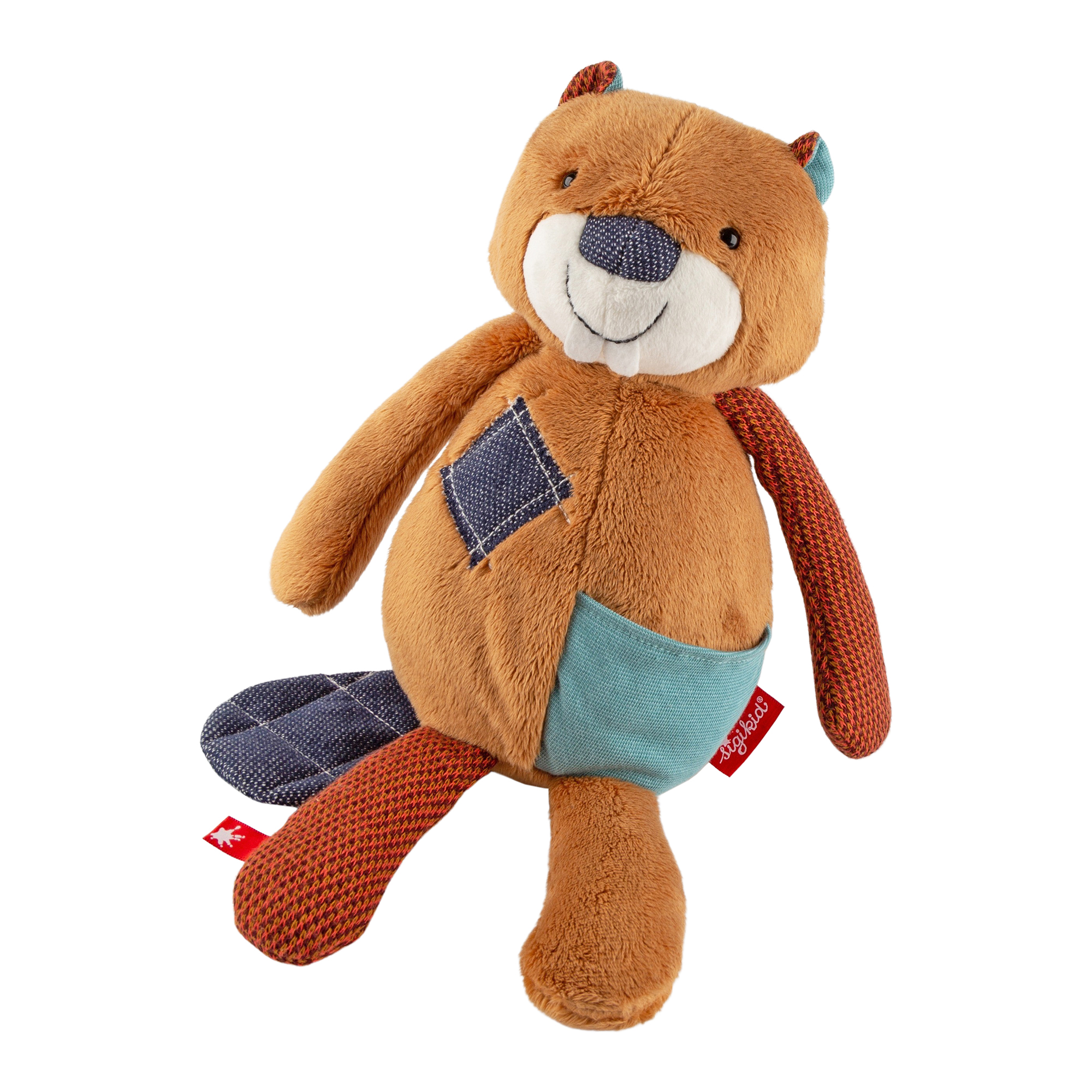 Plush beaver with belly pocket, Patchwork Sweety