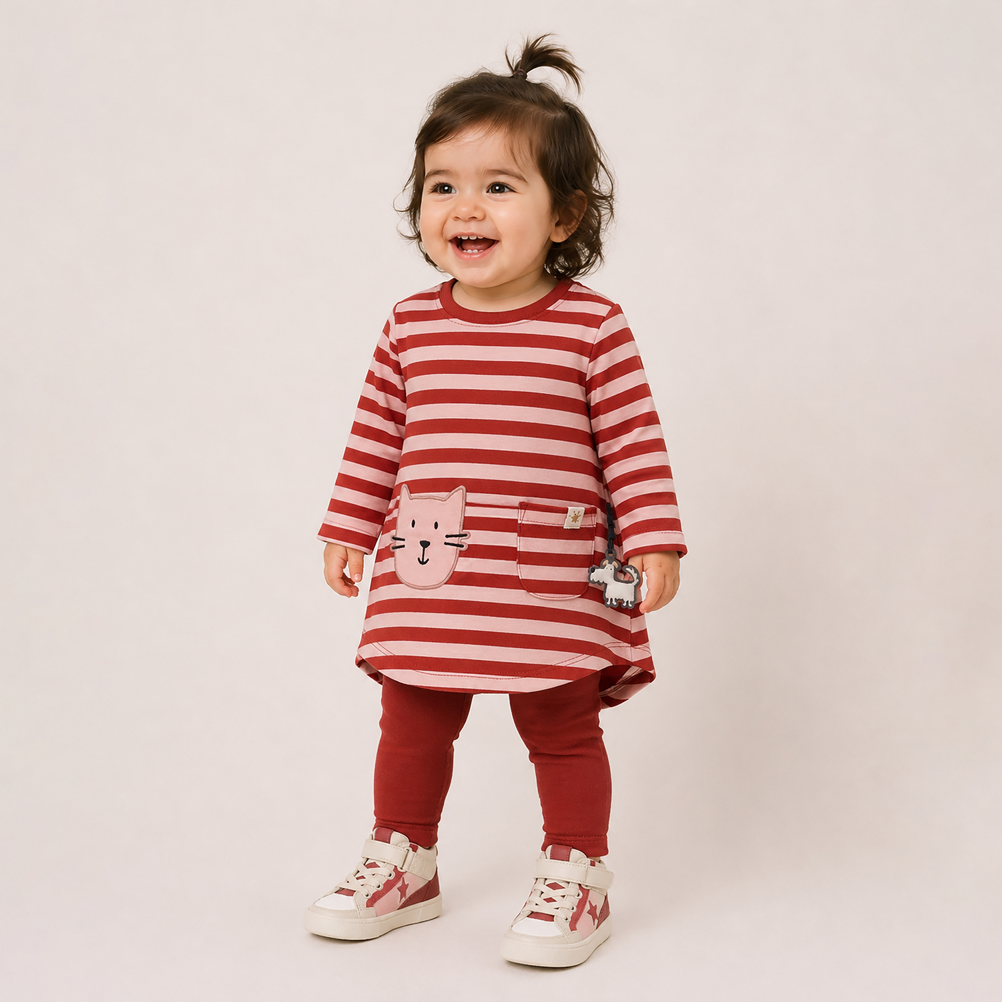 Baby long sleeve tunic Tee cat, with pocket
