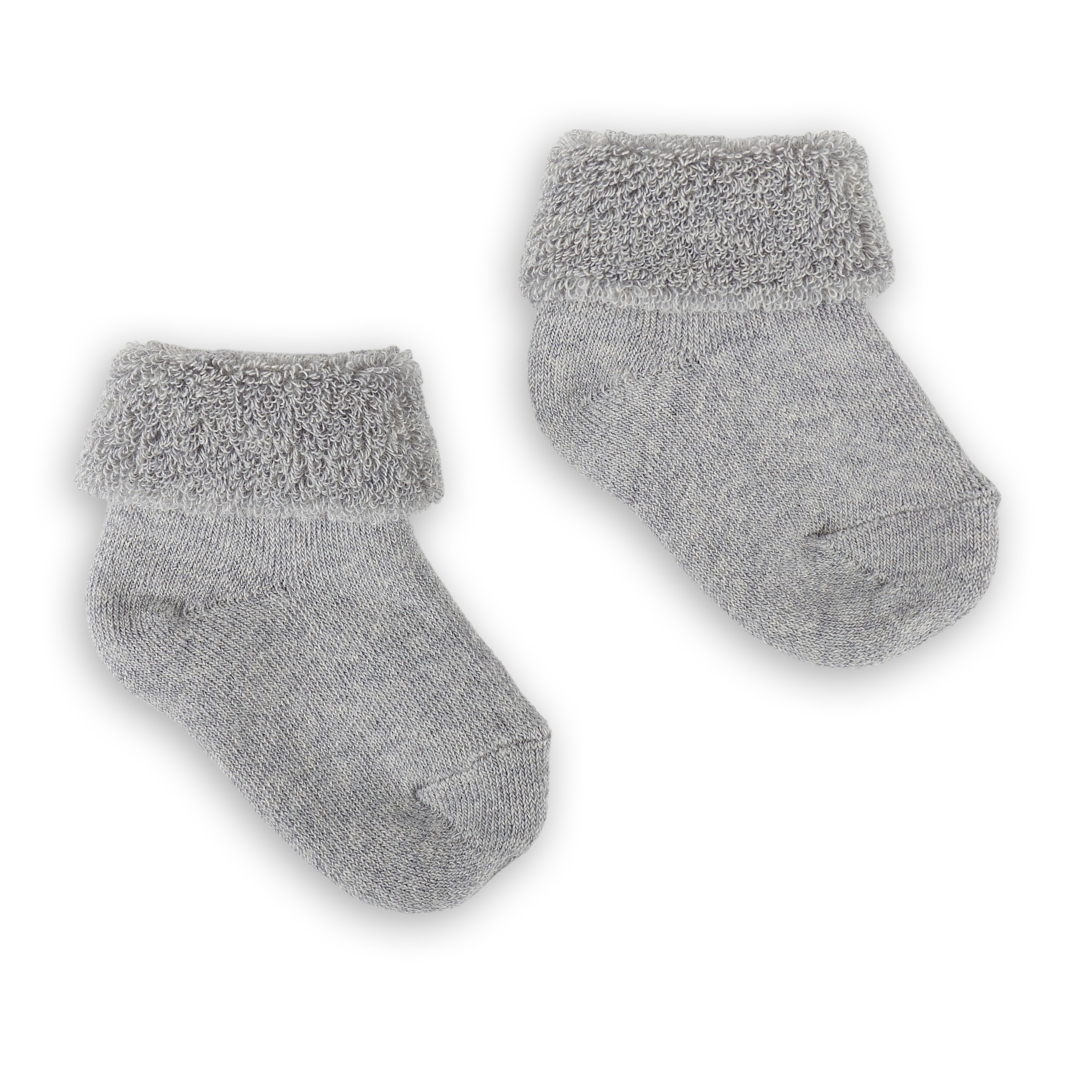 Newborn baby terry knit foldover socks, grey