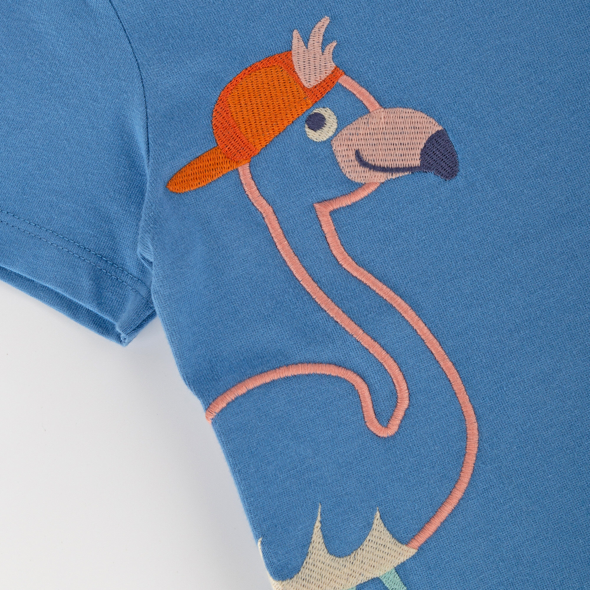 Azure blue girls' T-shirt flamingo