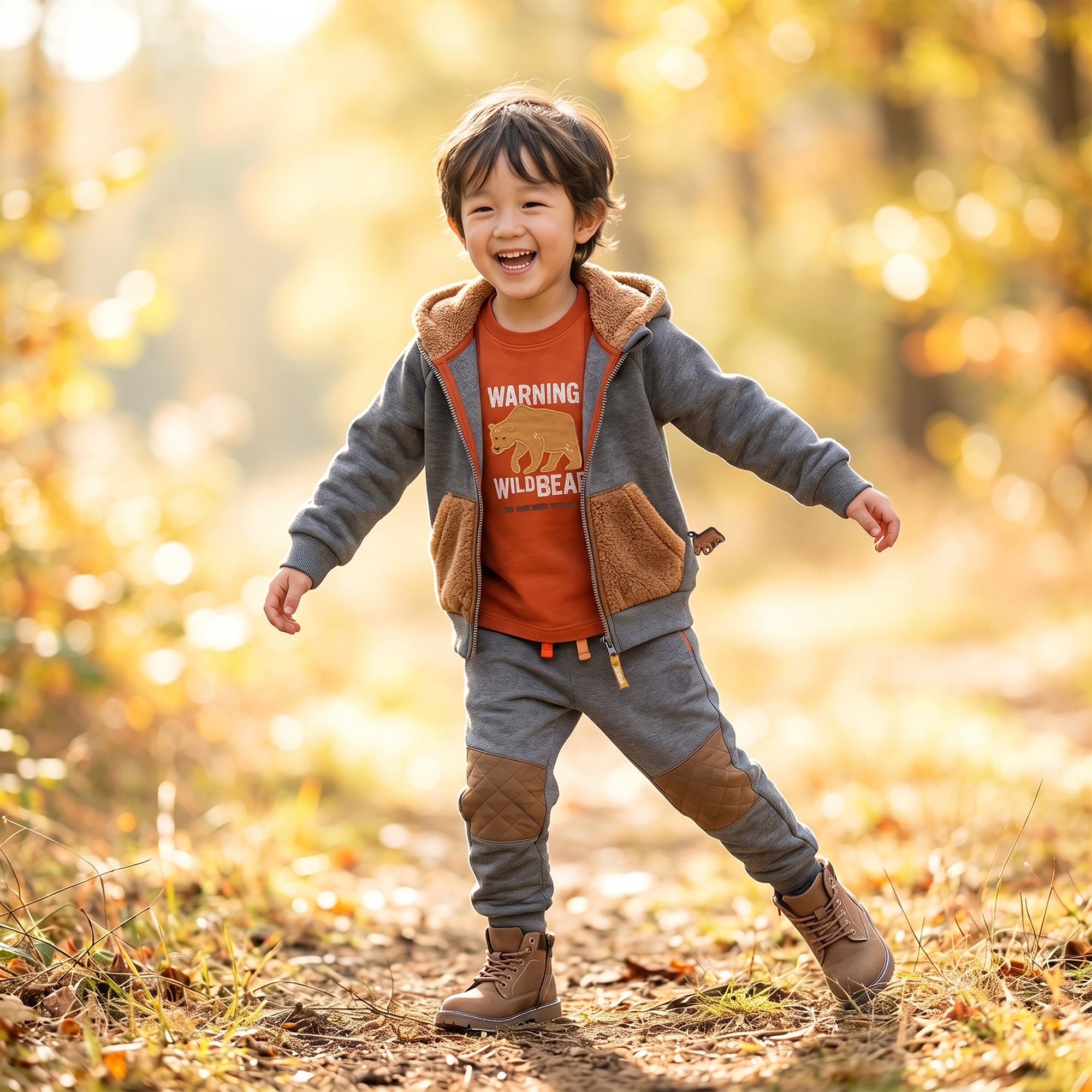 Kinder Sweatjacke mit Fleece Kapuze, dunkelgrau