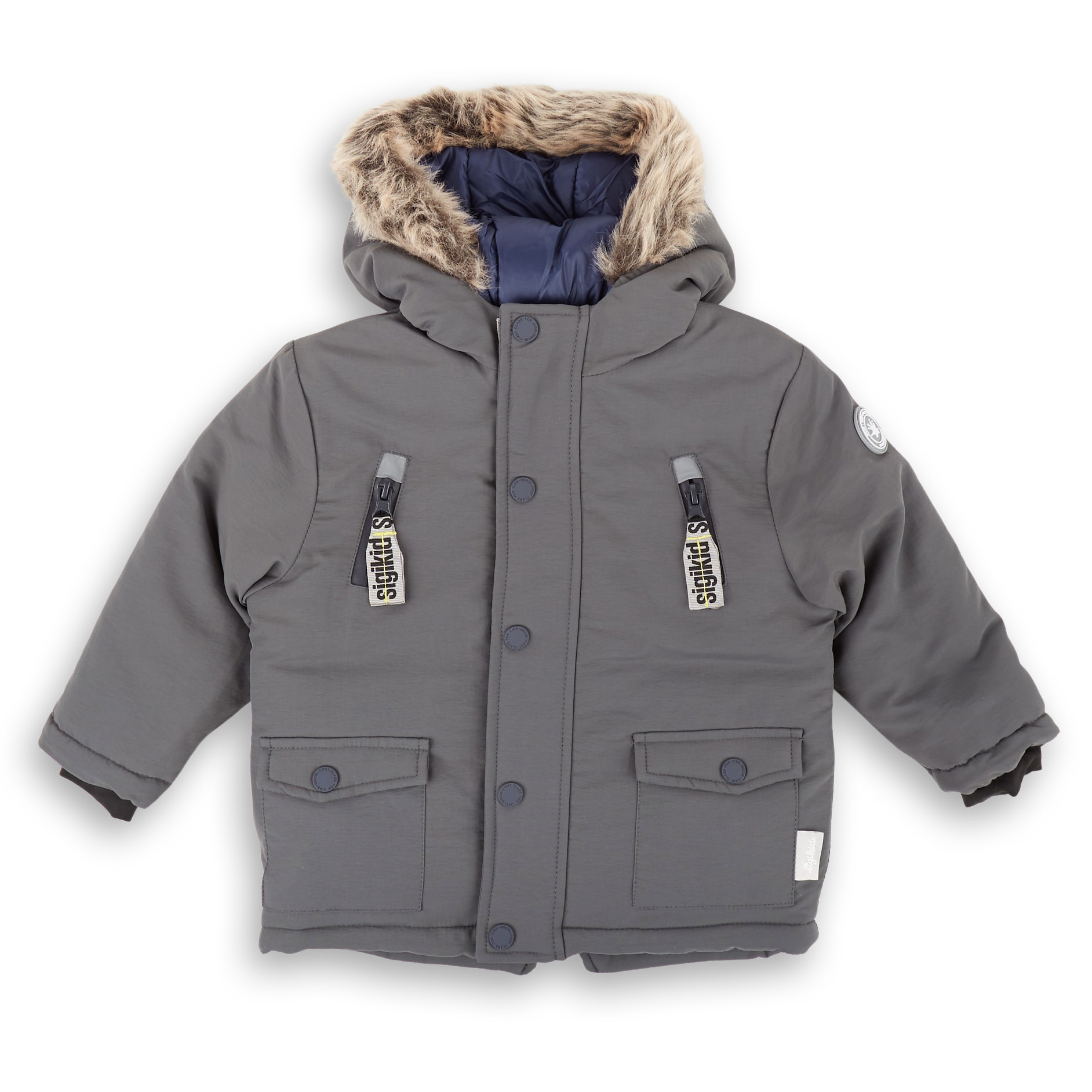 Insulated hooded winter jacket, dark grey, for babies and toddlers