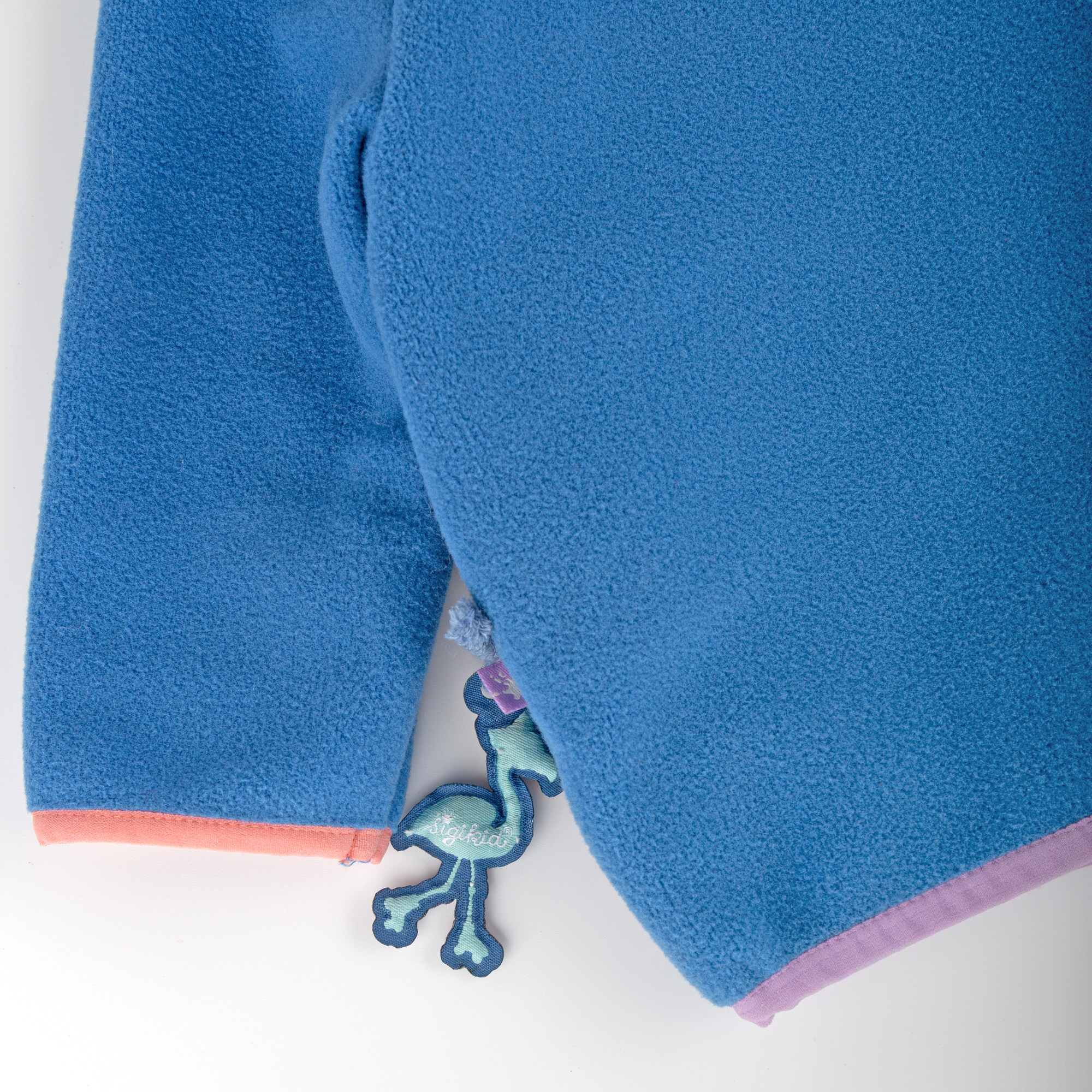 Pixie hood baby fleece jacket flamingo, azure blue