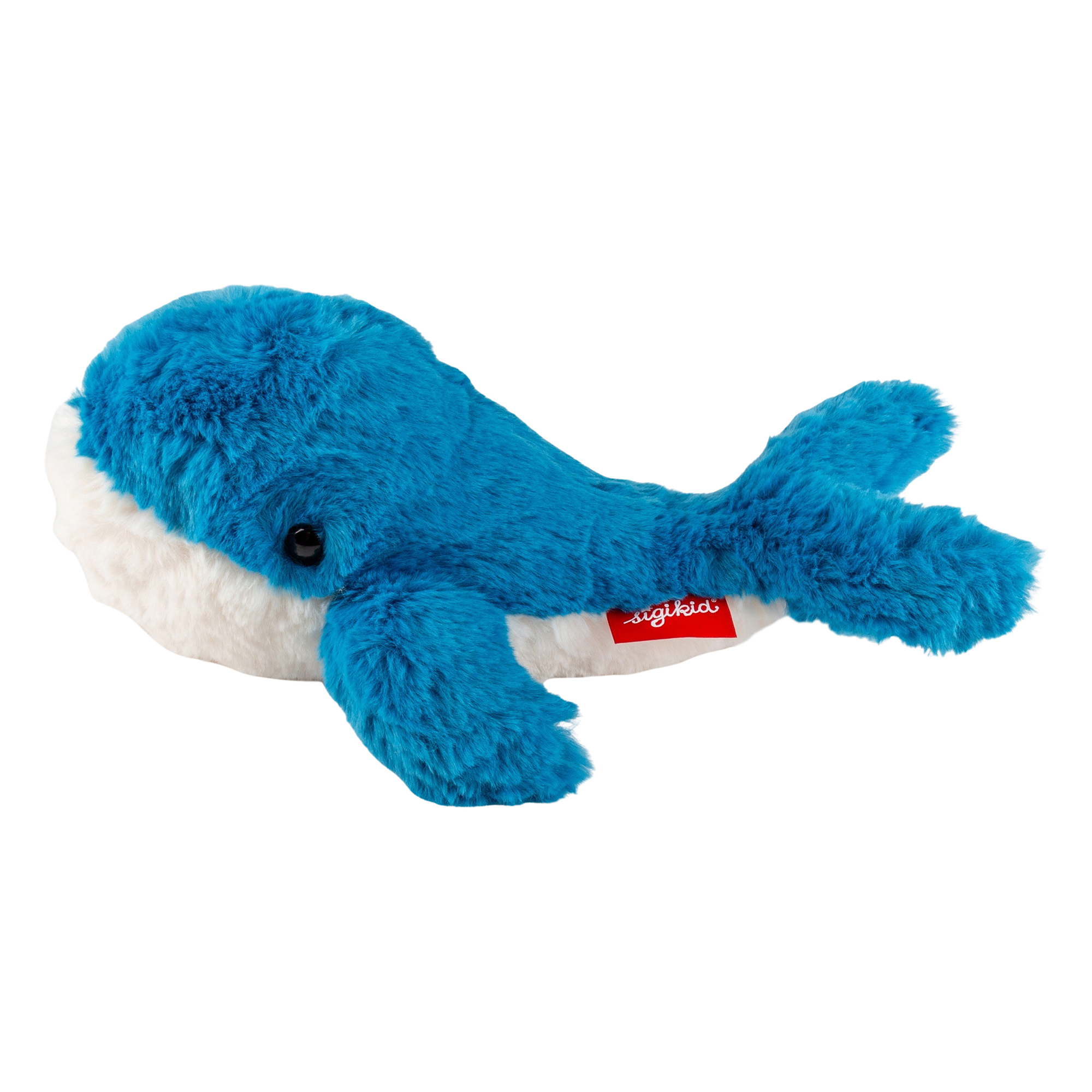 Silky soft plush toy whale, blue/white