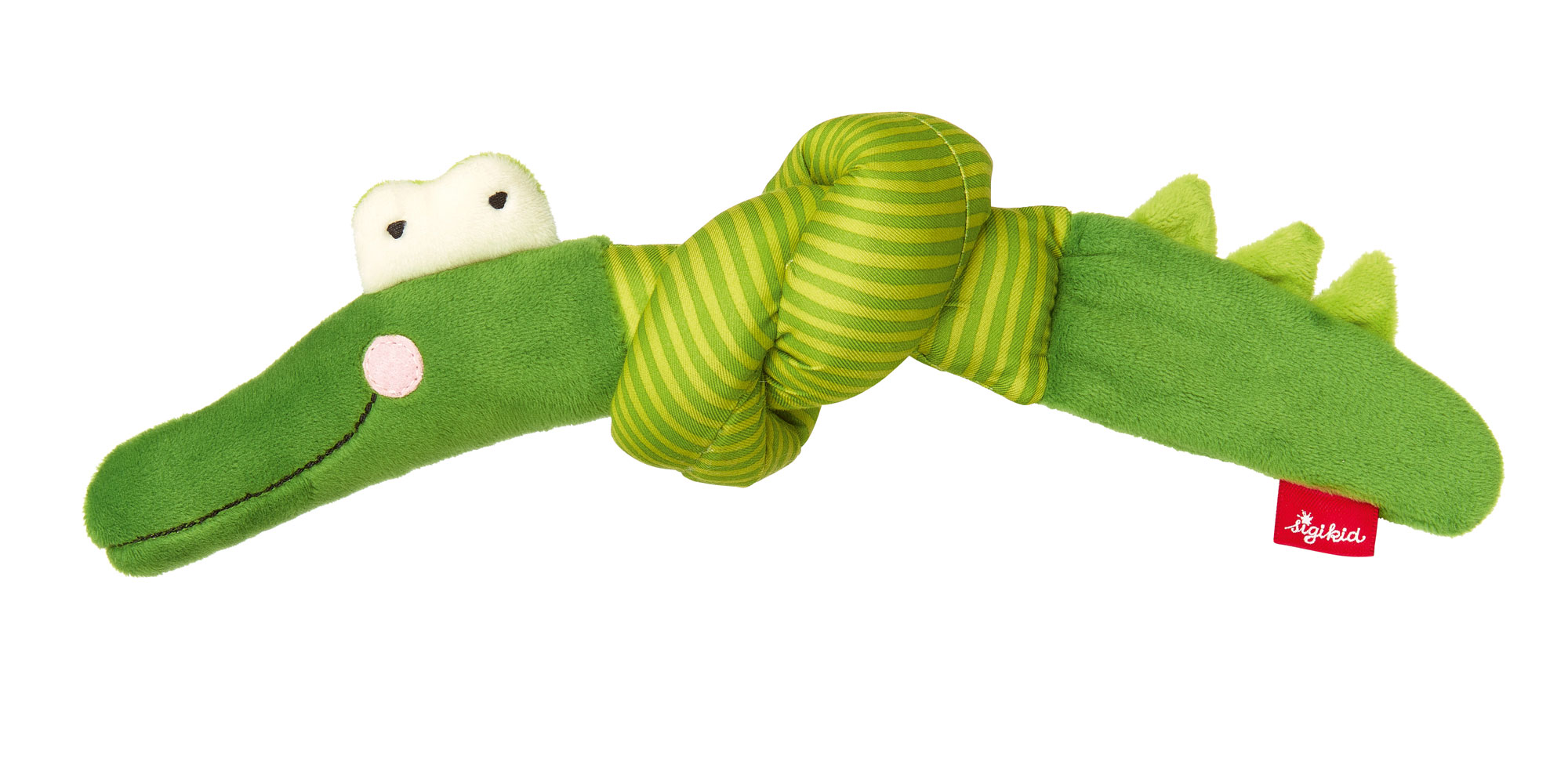 Baby rattle soft toy crocodile, knotted