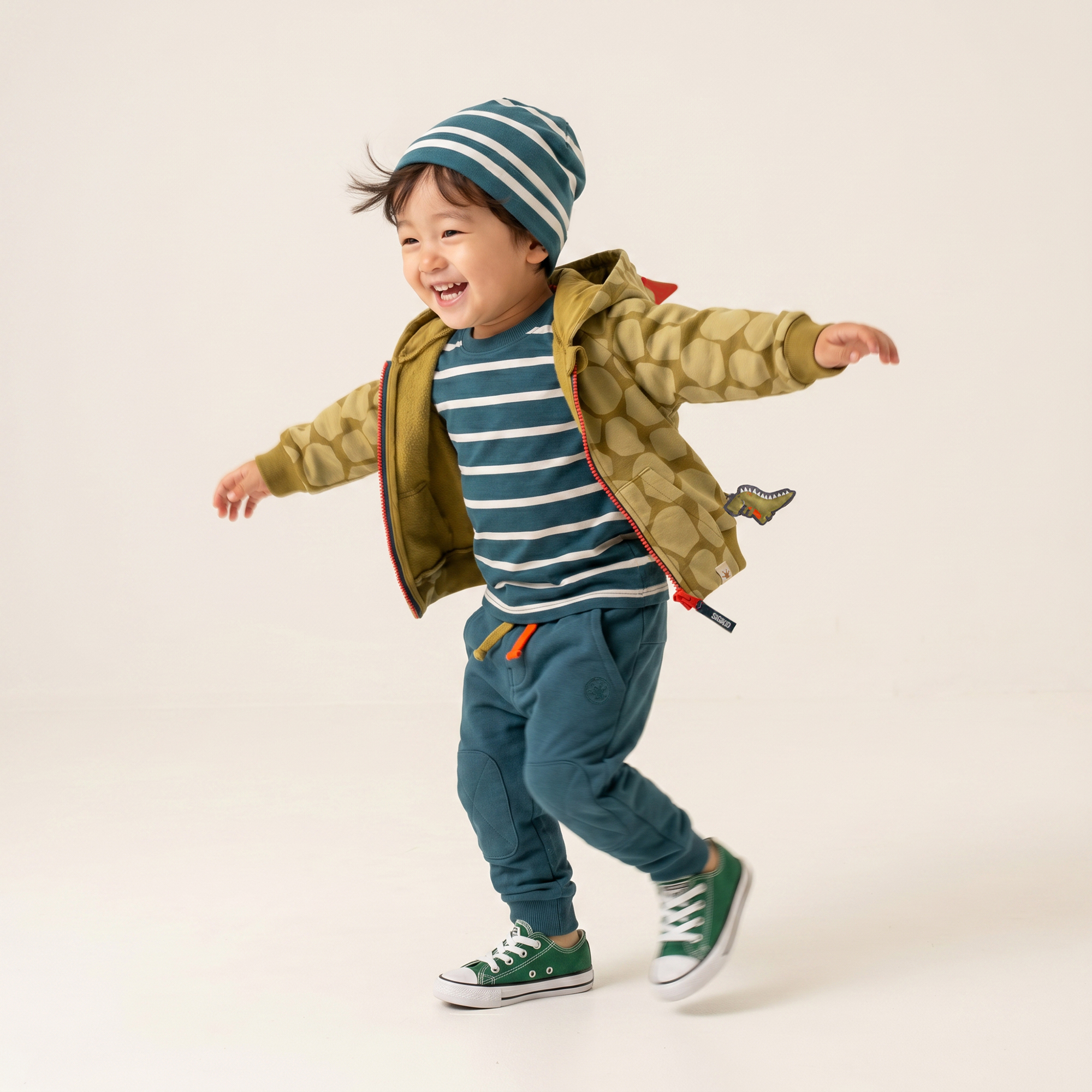 Babymütze gestreift, Dino Fun