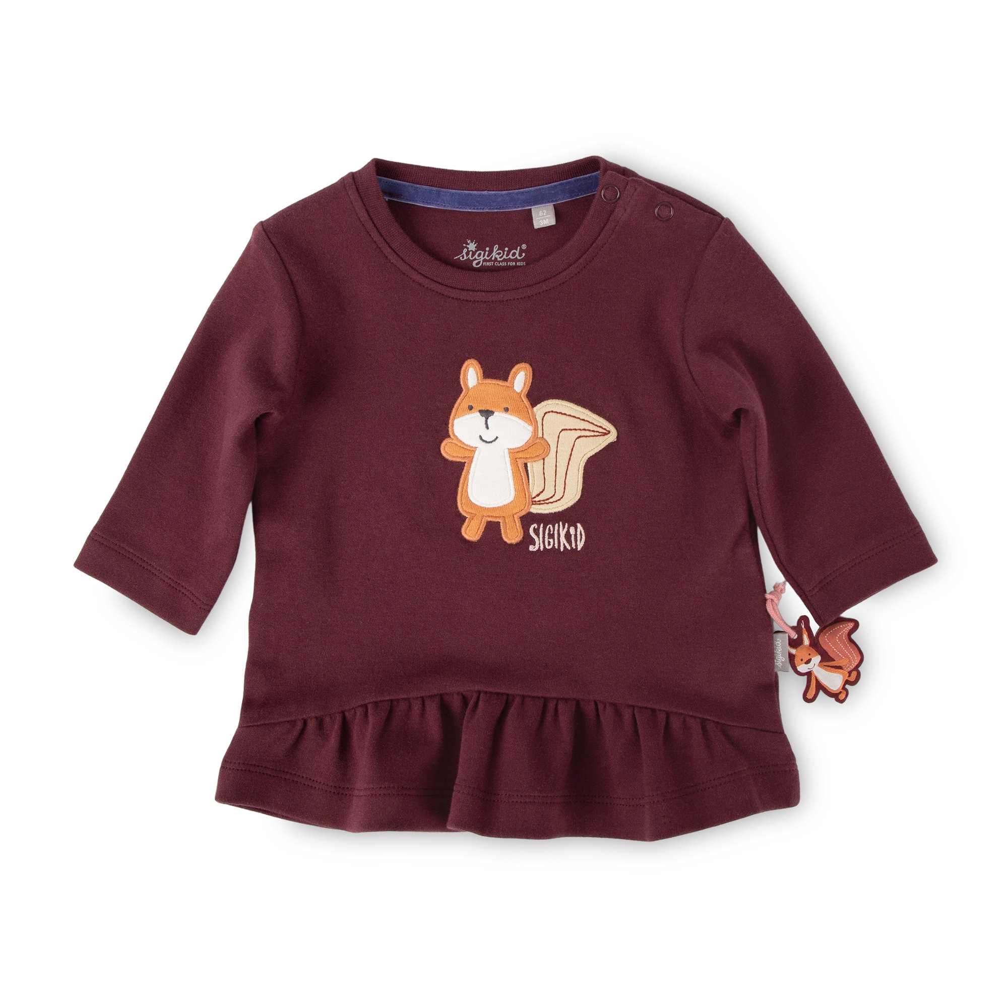 Baby Longshirt mit Eichhörnchen Motiv, dunkelrot