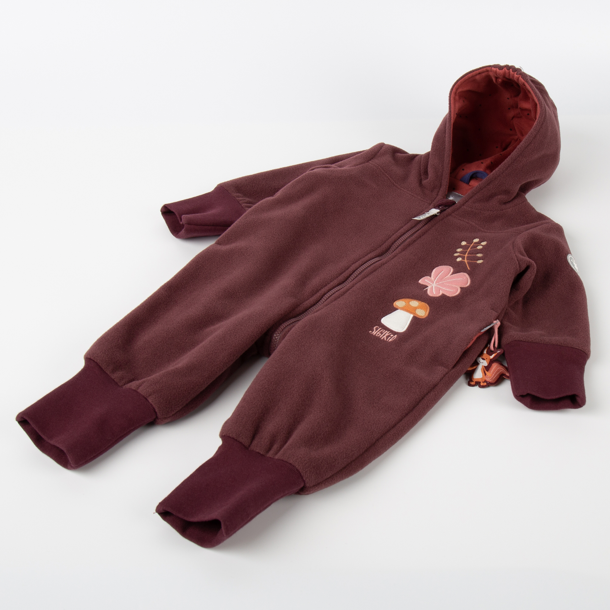 Baby Fleece Overall mit Herbstmotiven, dunkelrot