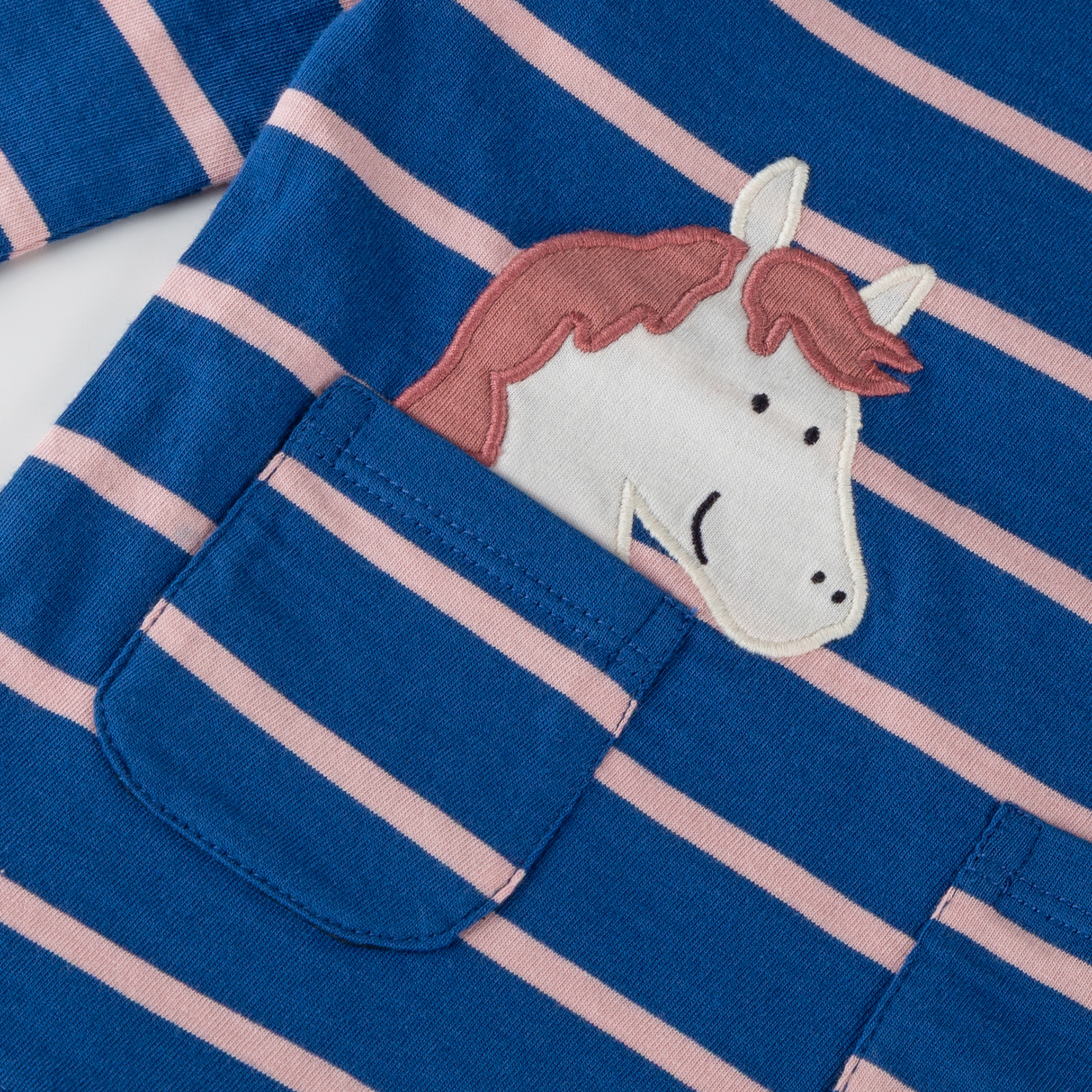 Kurzes Babykleid Pony mit Taschen, blau/hellrosa
