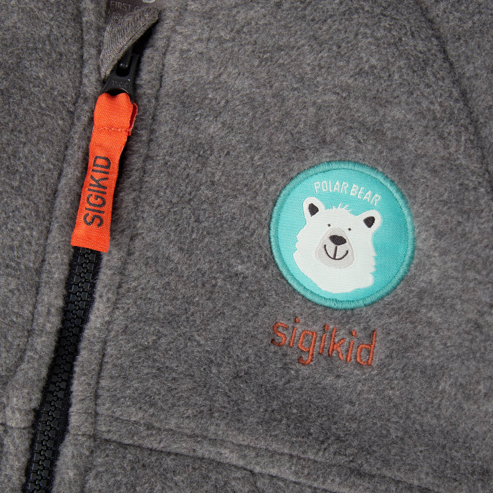 Fluffy soft hooded baby fleece jacket polar bear, lined, grey
