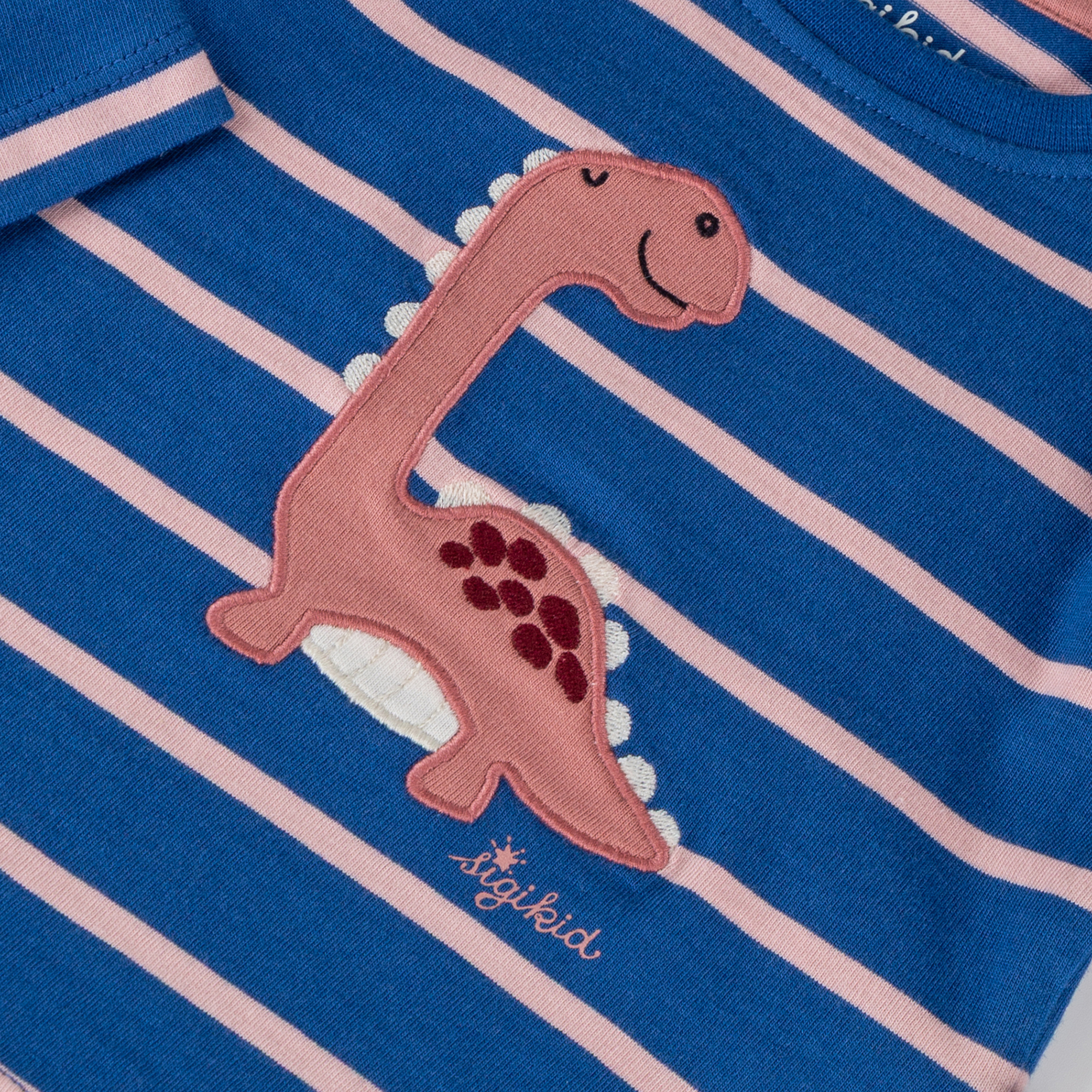 Baby Langarmshirt Dino, blau/hellrosa gestreift