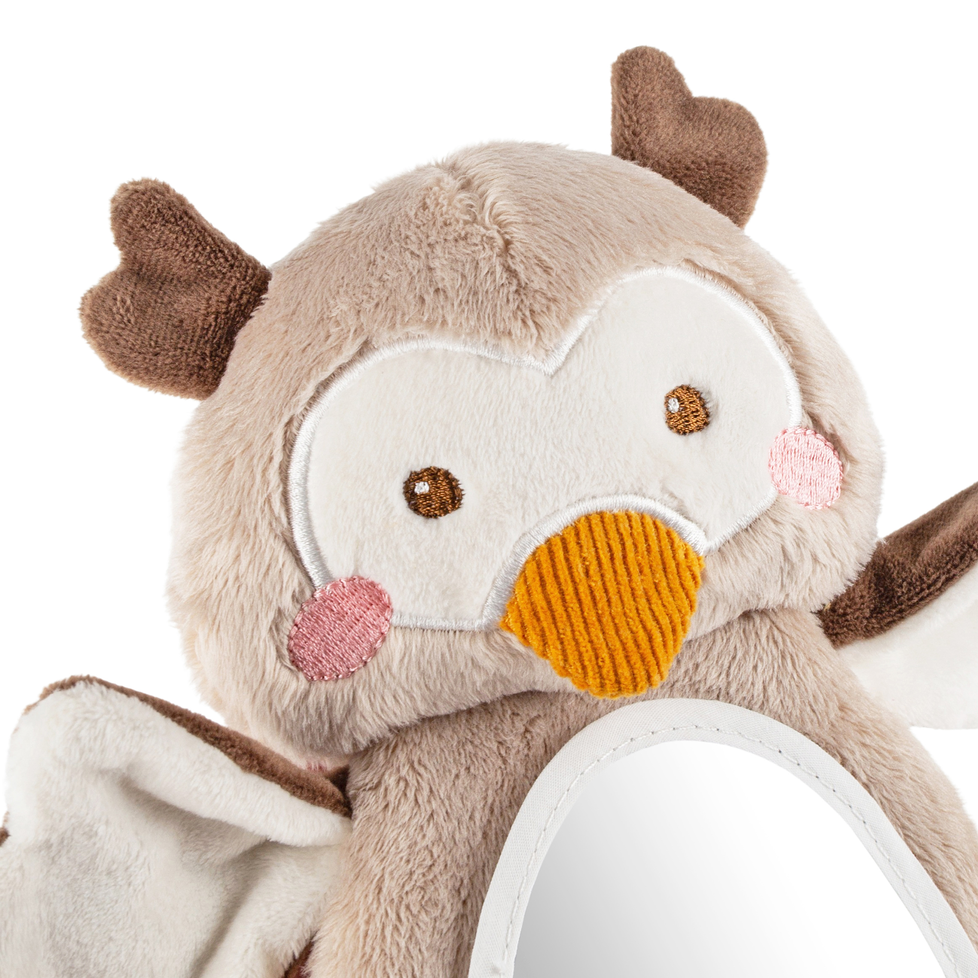 Hanging baby rattle rustle soft toy owl with foil mirror