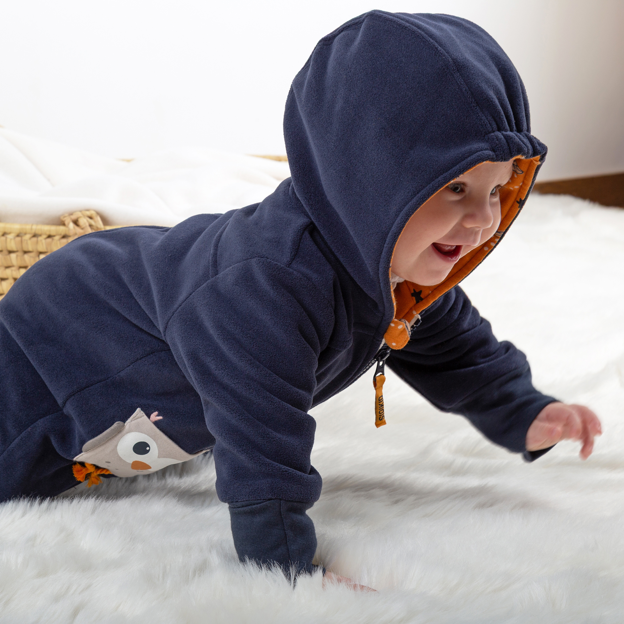 Baby Fleece Overall, Eule Magic Owl, dunkelblau