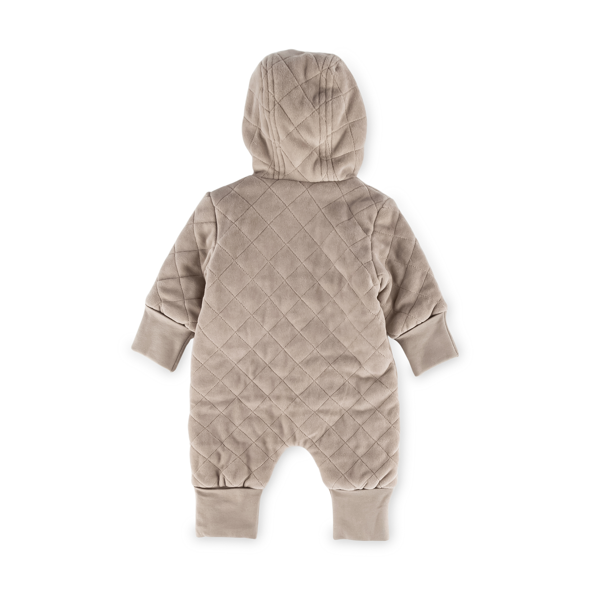 Quilted newborn baby velour overall beige lined foldable cuffs