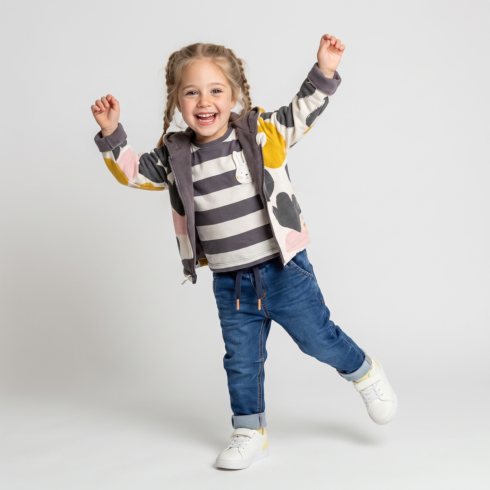Baby Langarmshirt Schneehase, dunkelgrau-weiß gestreift