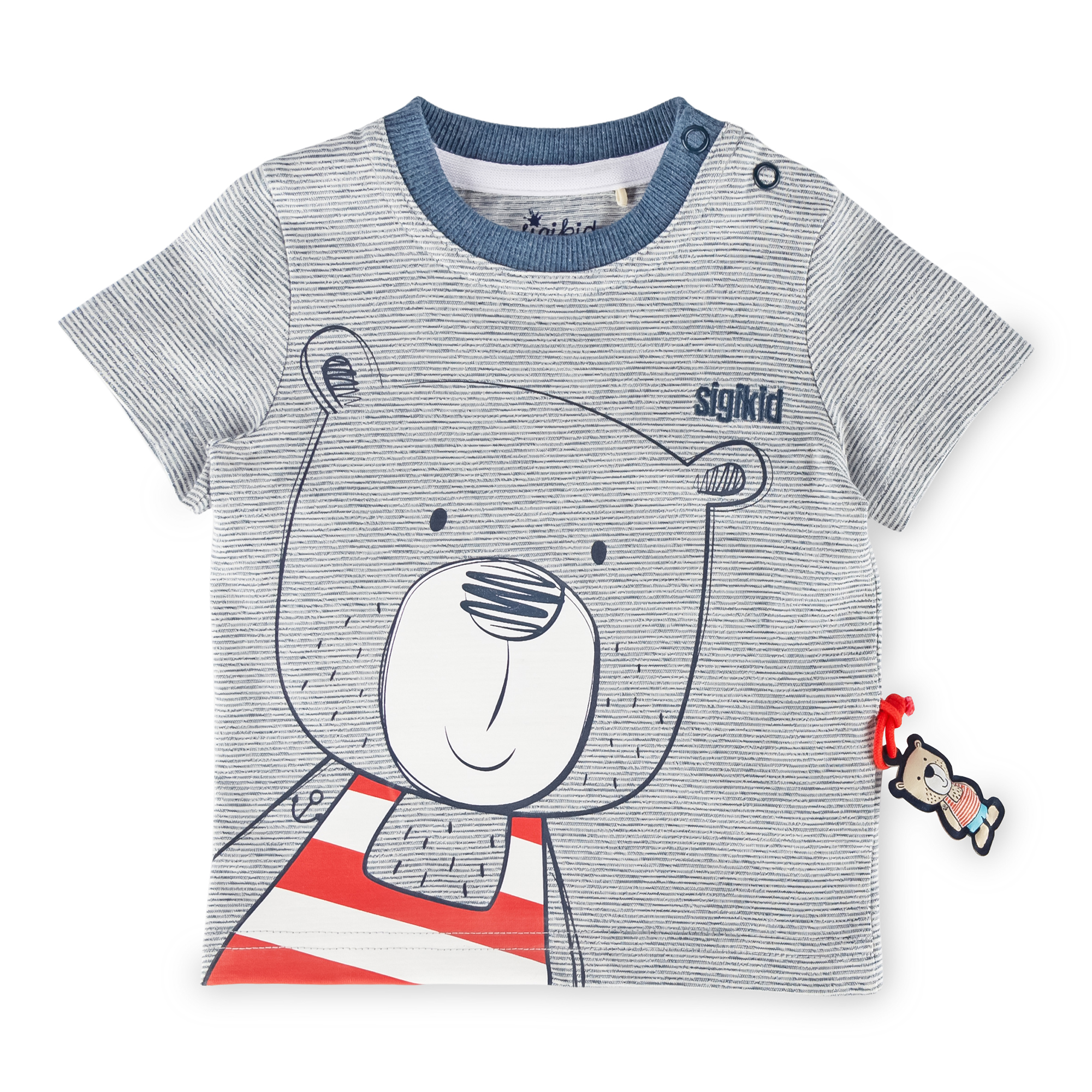Baby T-Shirt mit Bär auf See, weiß-blau meliert