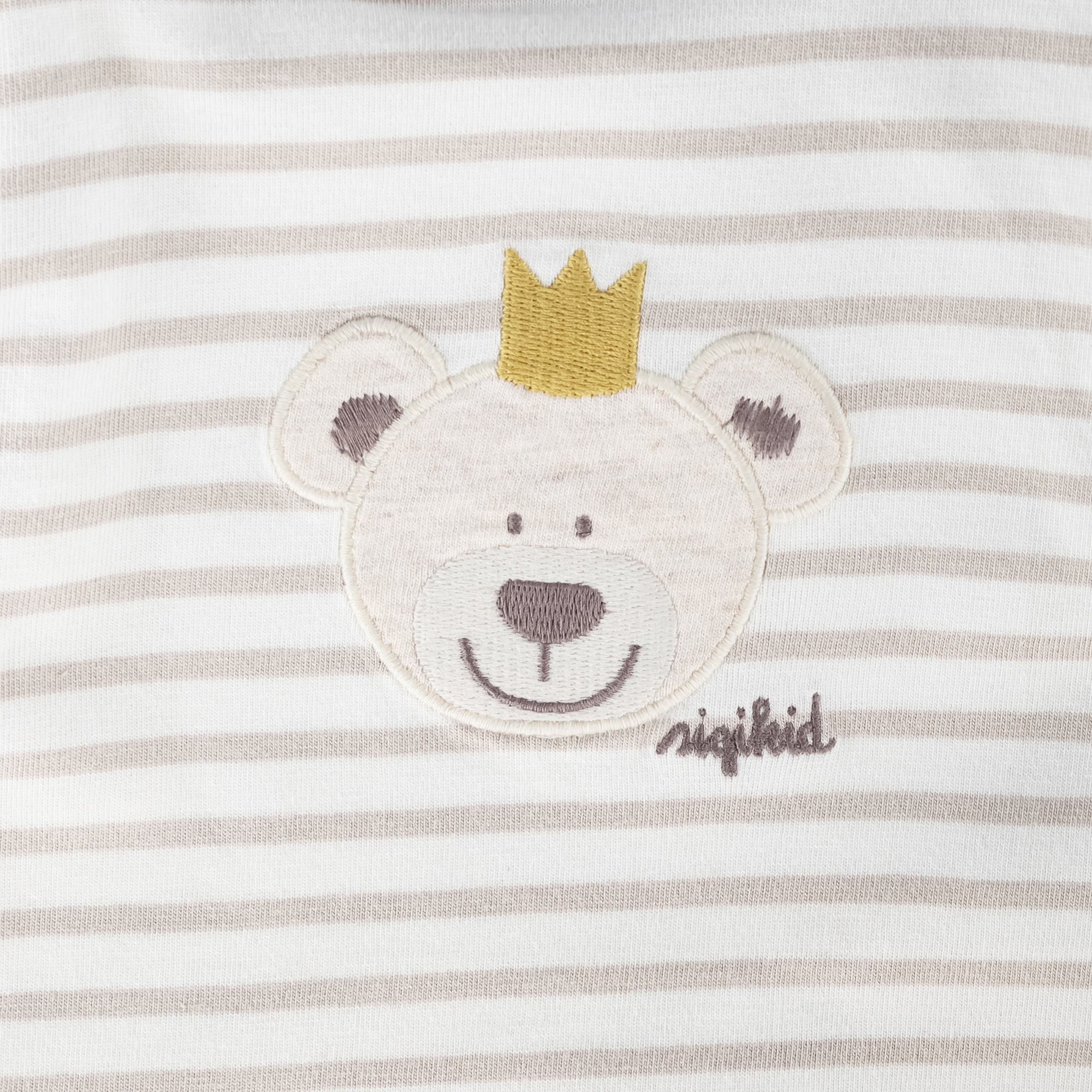 Newborn baby long sleeve Tee bear prince, écru/beige striped