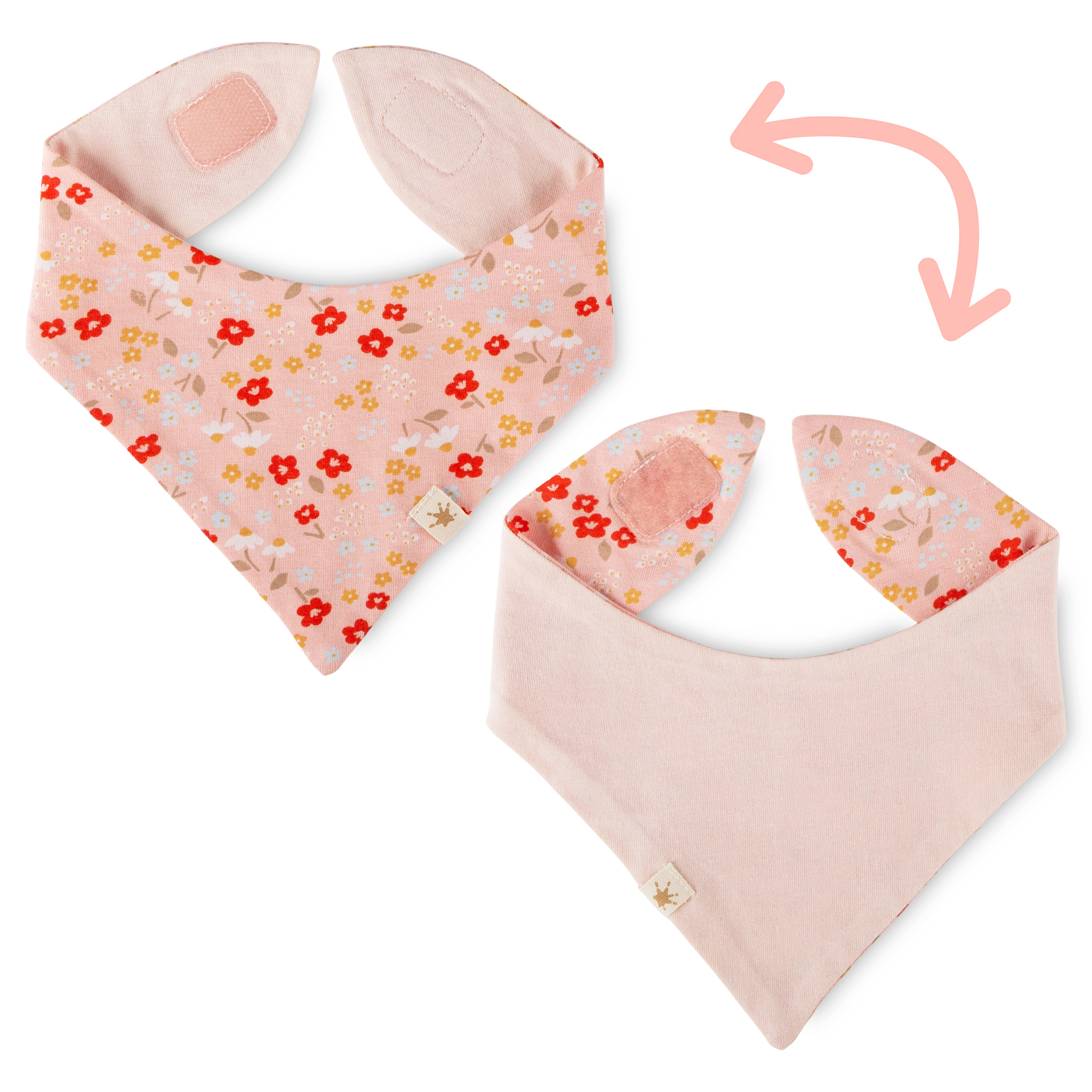 Newborn baby bandana bib, reversible, pink