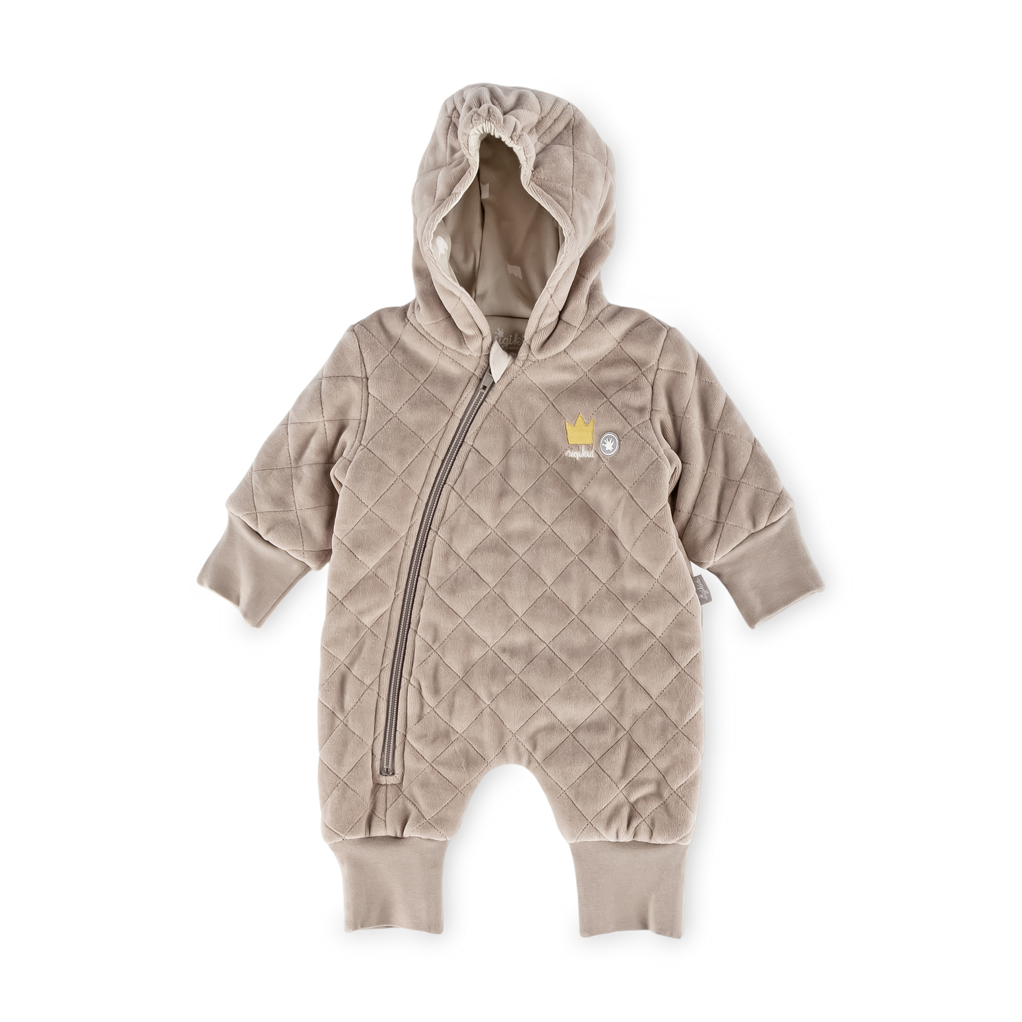 Quilted newborn baby velour overall beige, lined, foldable cuffs
