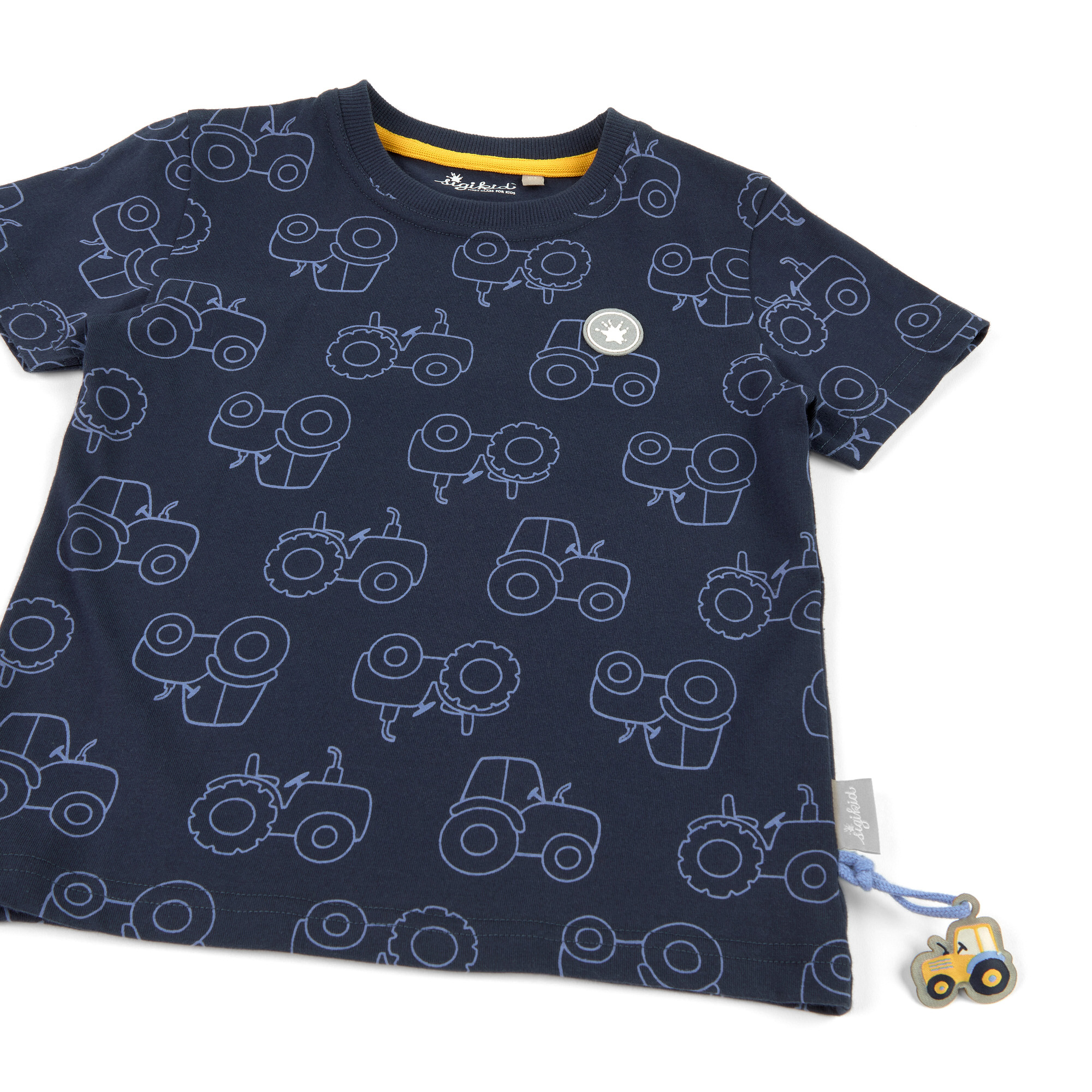 Dunkelblaues Kinder T-Shirt mit Traktoren bedruckt
