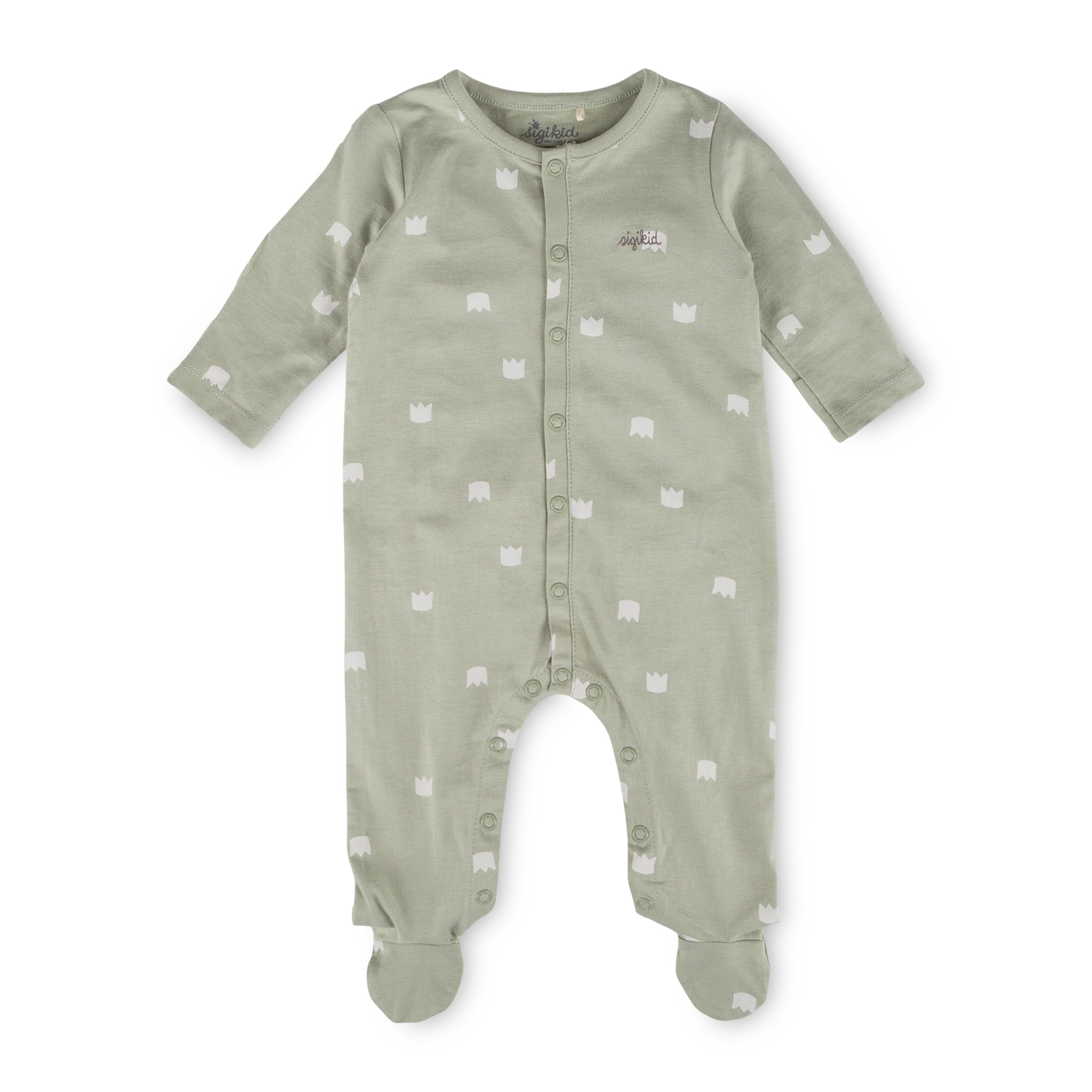 Newborn baby footed romper, foldover mittens, green