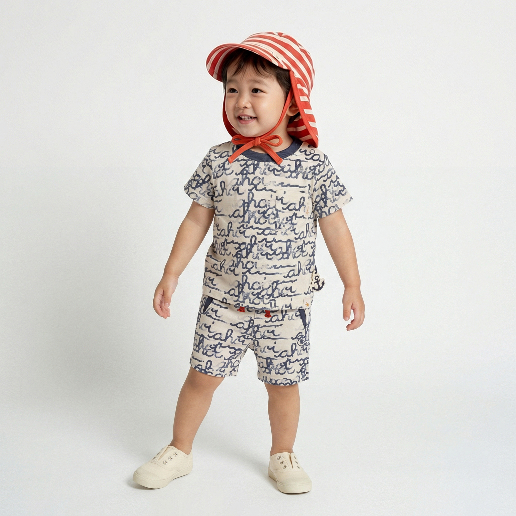 Baby Bermuda mit "Ahoi" Print, weiß