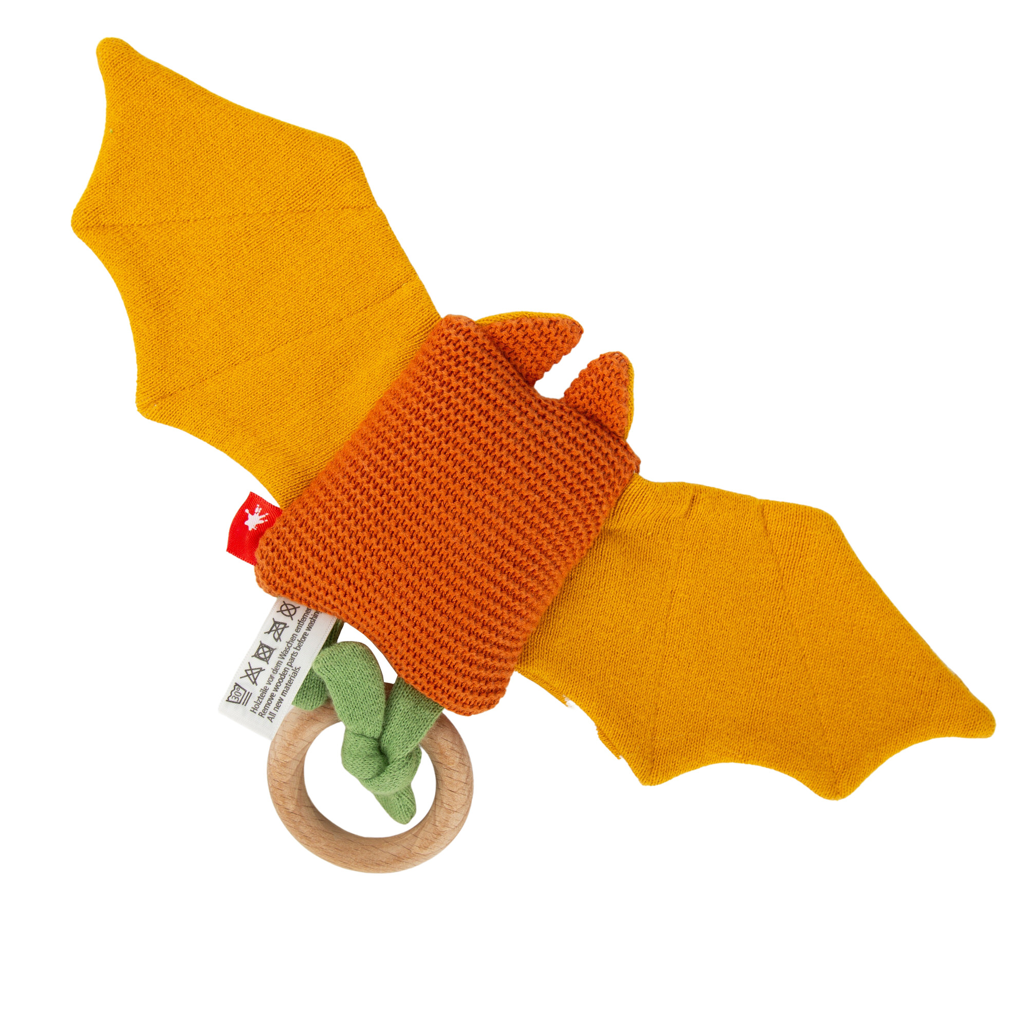Baby grasp toy rattle bat, wooden ring, Knitted Love