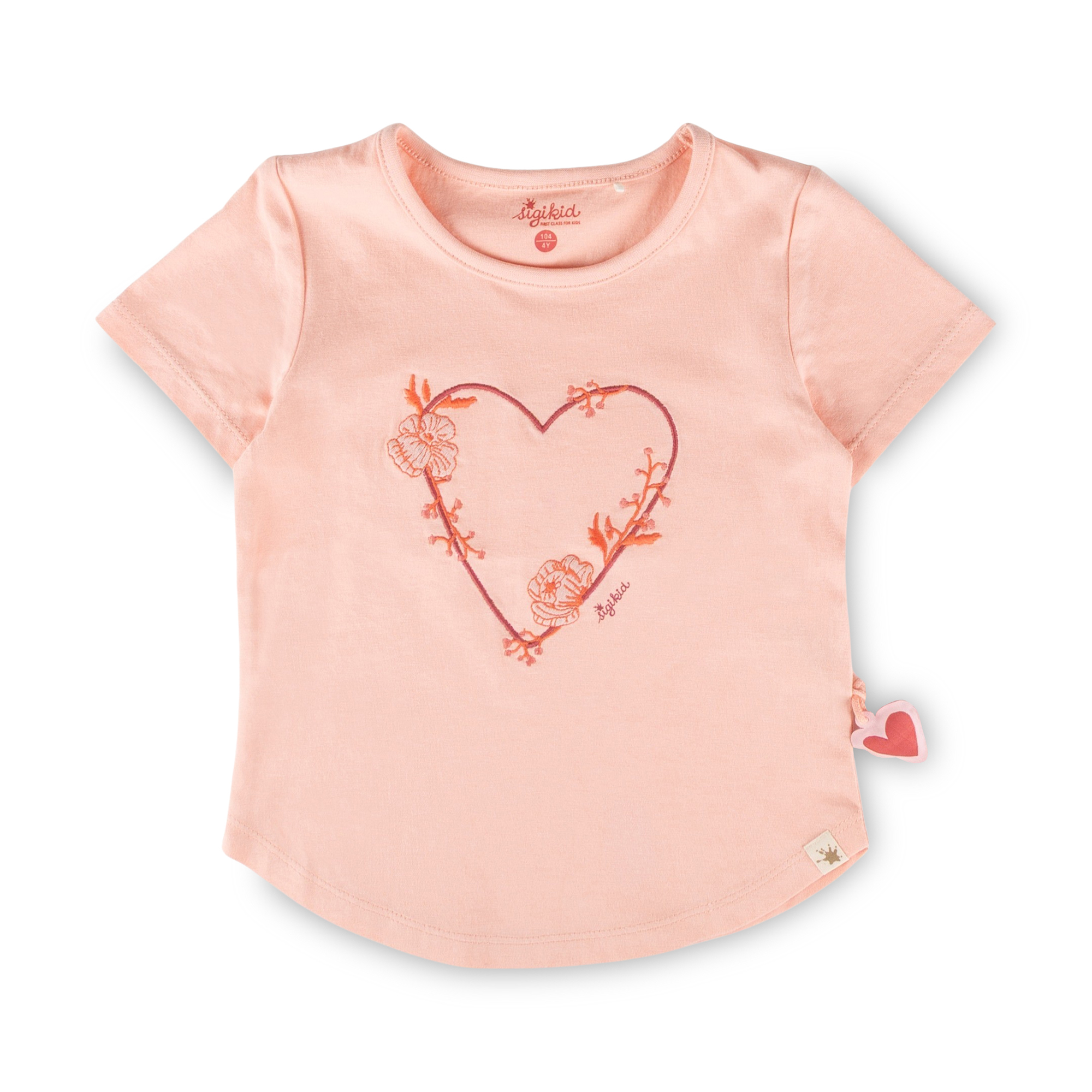 Kinder T-Shirt mit gesticktem Herz Motiv, rosa