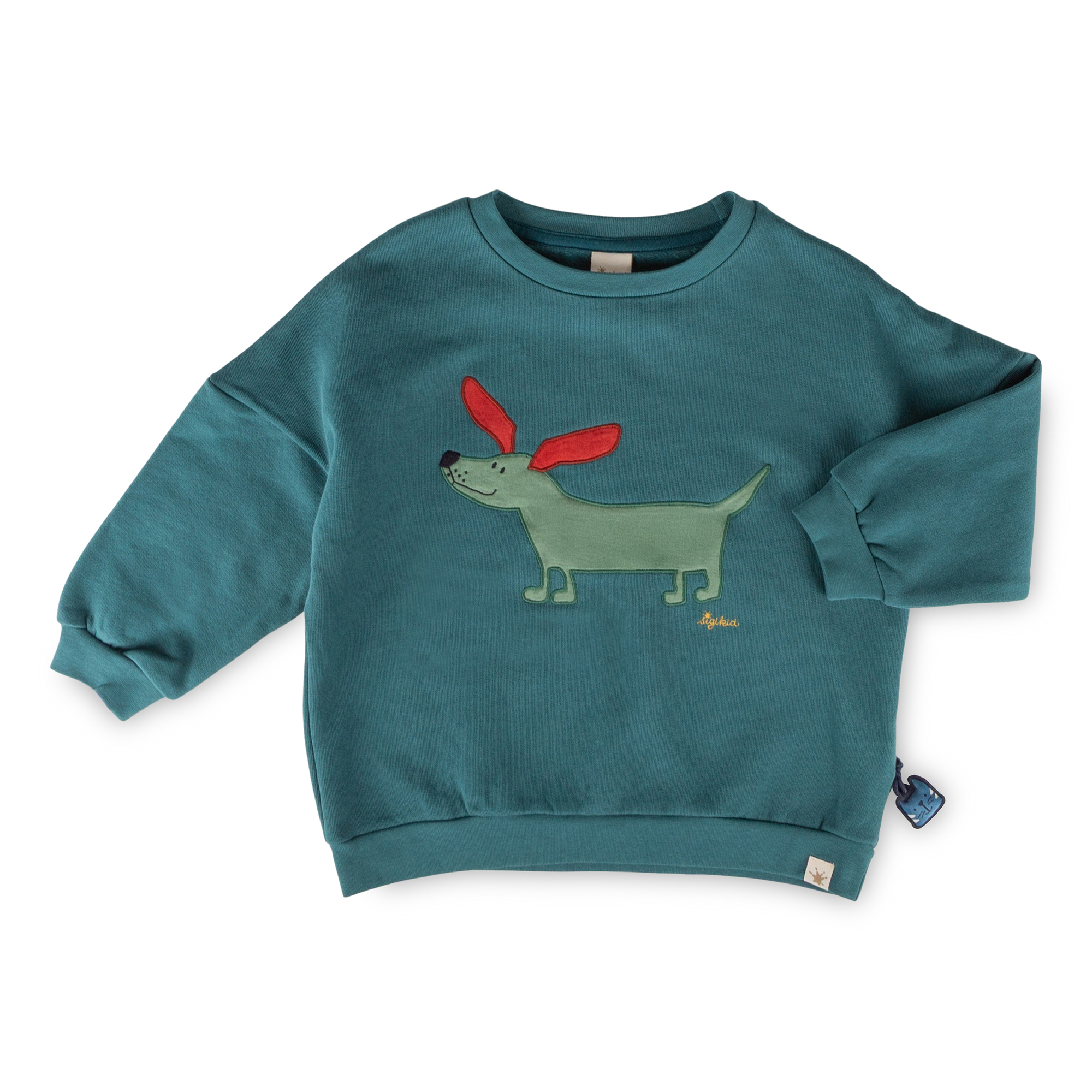 Kinder Oversized Sweatshirt Hund, petrolblau