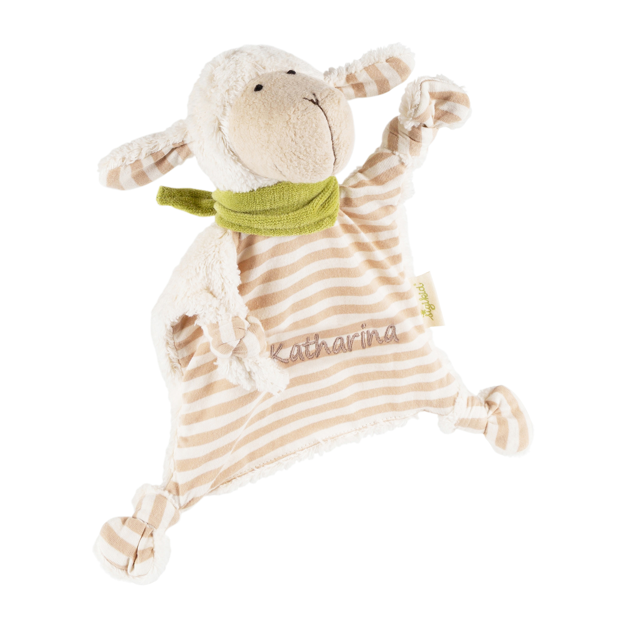 Organic baby comforter sheep, personalised, Green