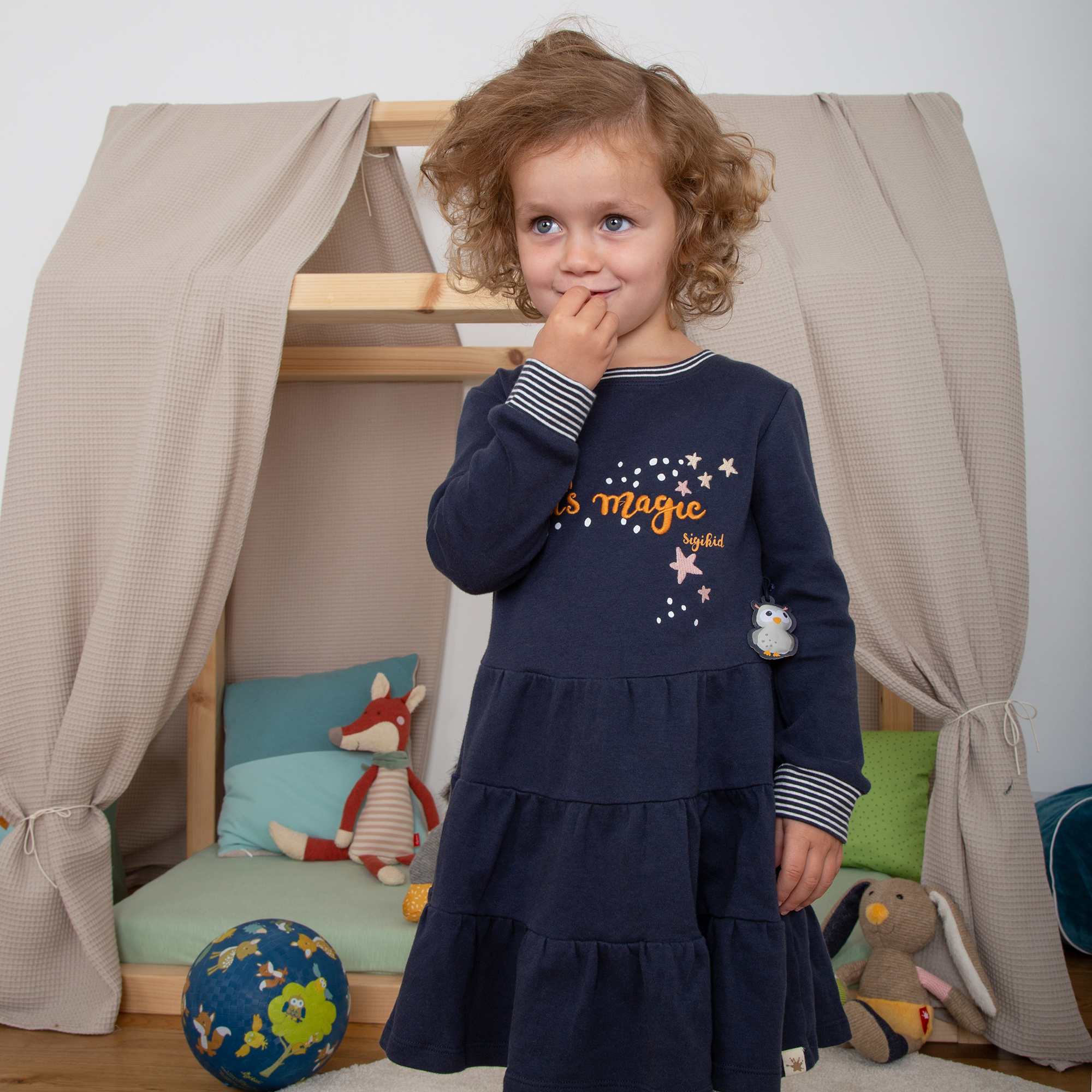 Long sleeve dress Magic Owl with tiered skirt