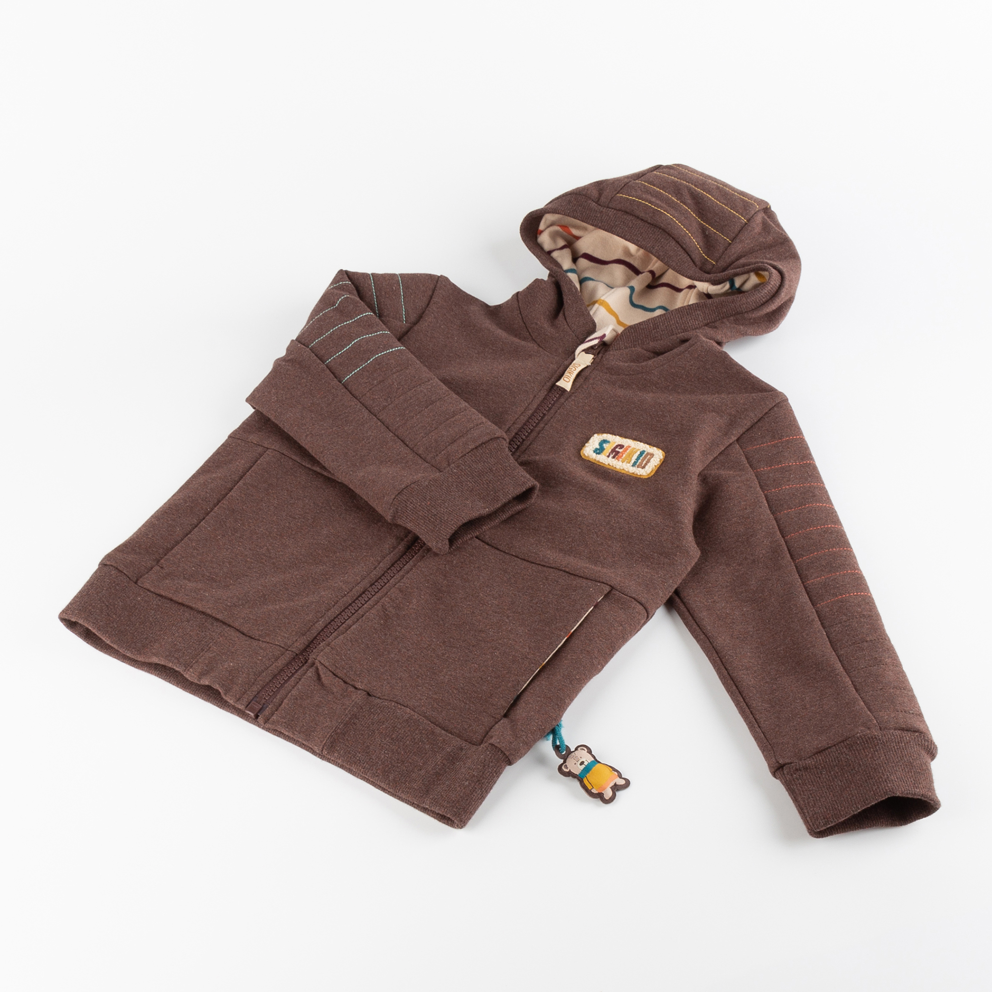 Children's hooded sweat jacket, partly quilted, Winter Animals