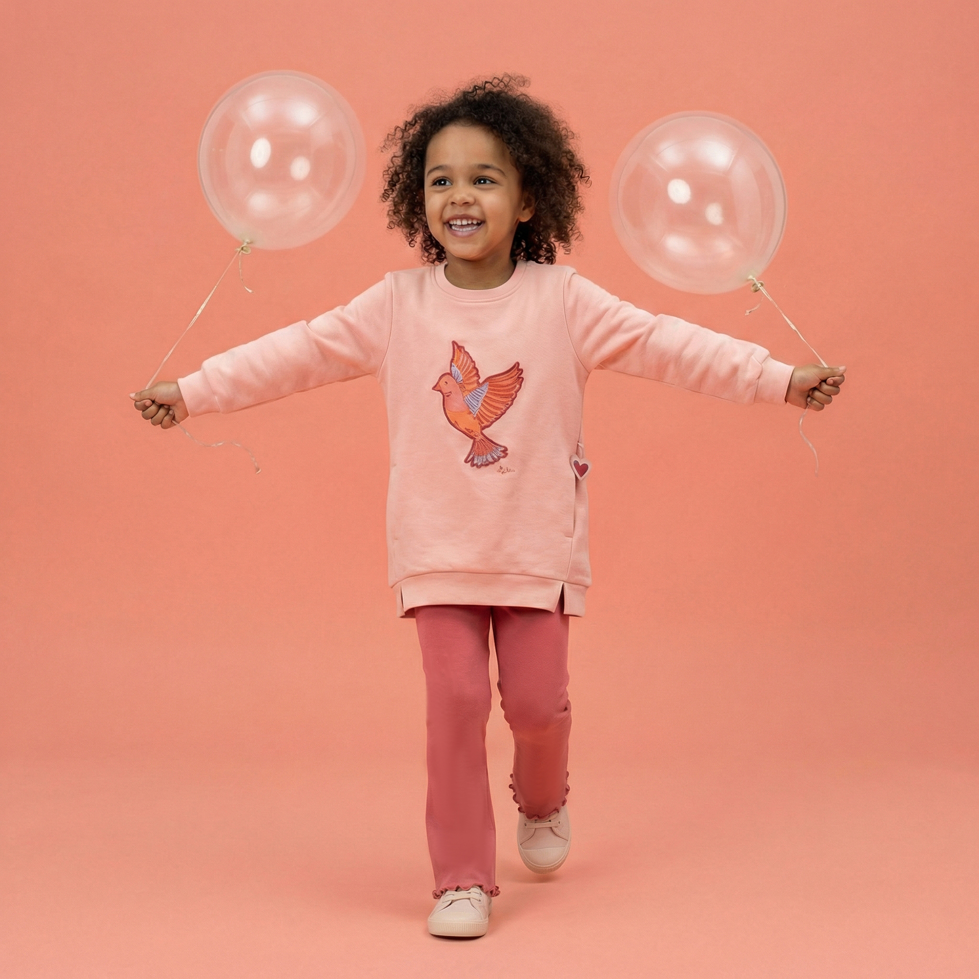 Kinder Sweatshirt mit Vogel Motiv und Taschen, rosa