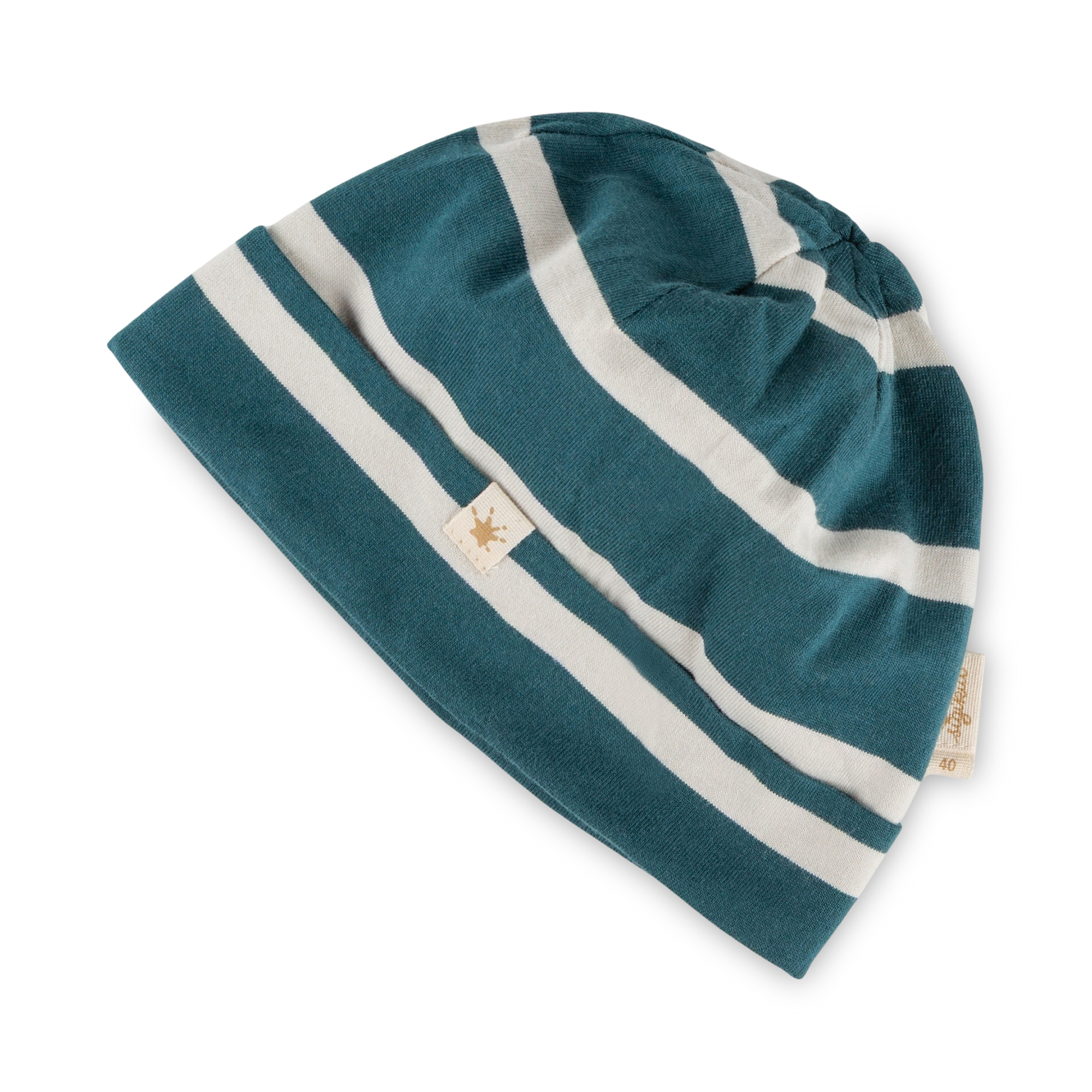 Striped baby beanie hat teal blue/white, Dino Fun