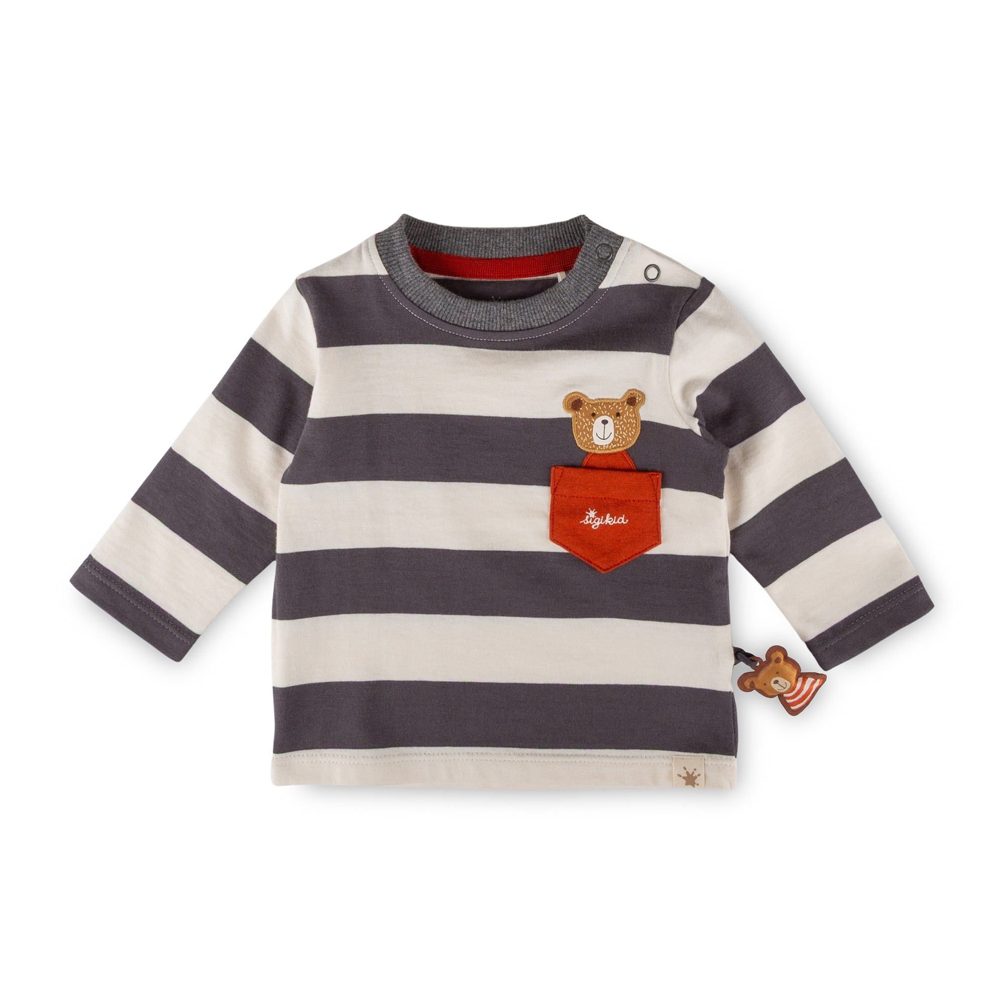 Baby Langarmshirt Winterbär, weiß/dunkelgrau gestreift