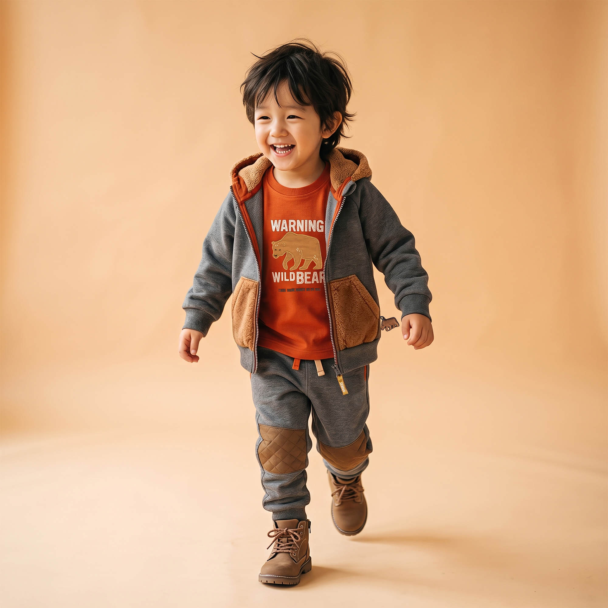 Kinder Sweatjacke mit Fleece Kapuze, dunkelgrau