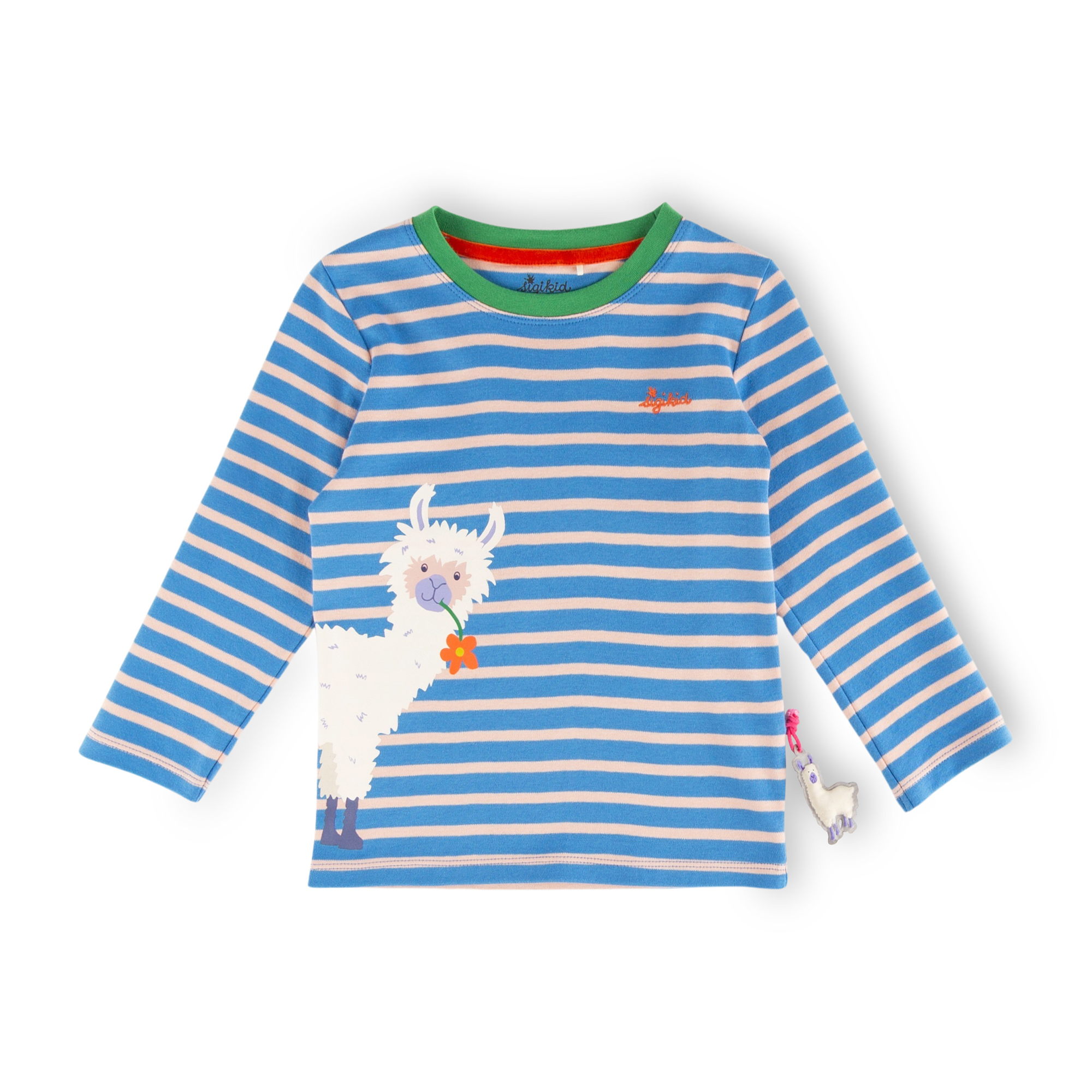 Kinder Langarmshirt Crazy Lama, blau gestreift