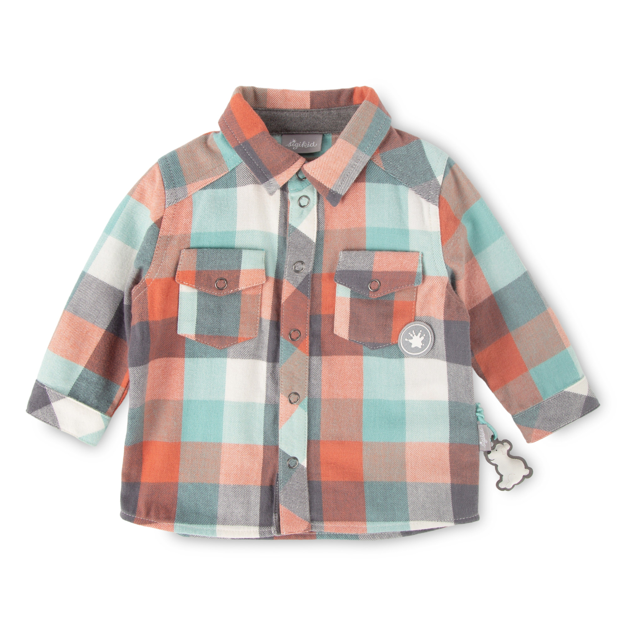 Baby long sleeve flannel shirt with pockets, plaid