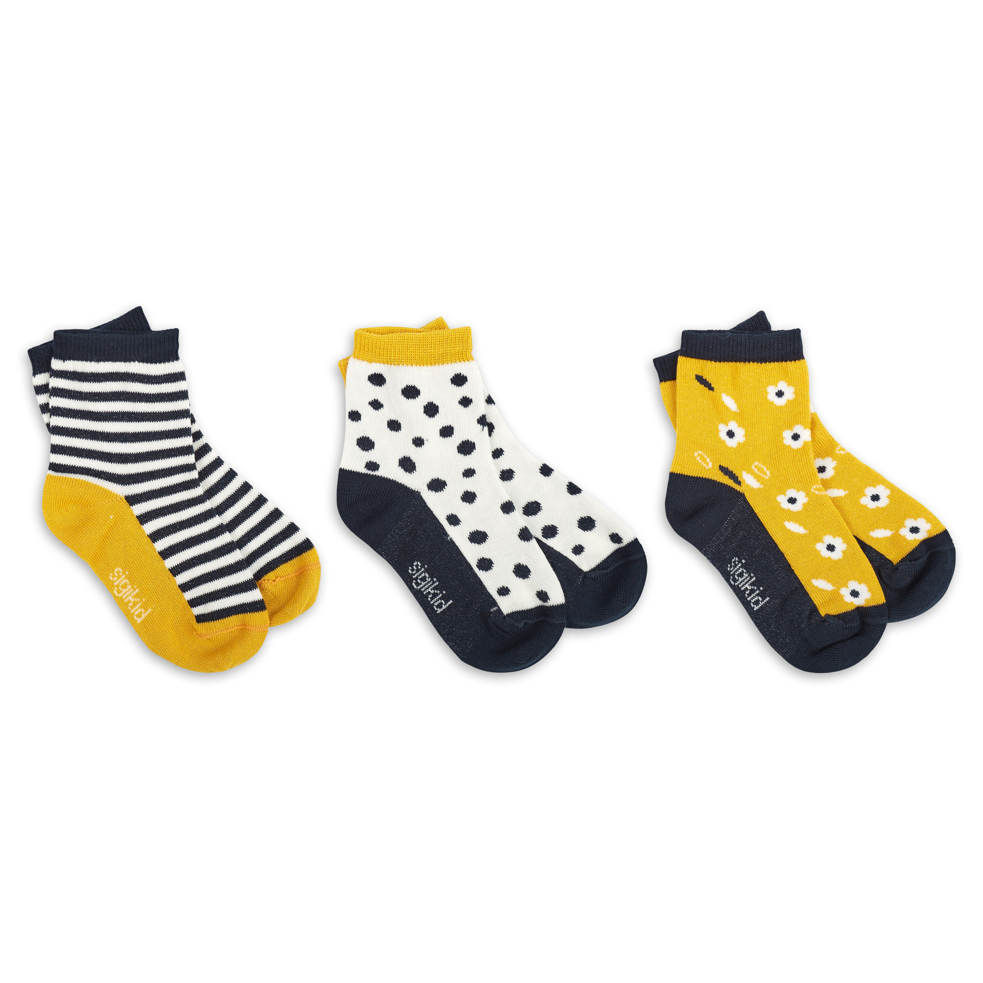 3 pair set baby socks striped, dots, flowers