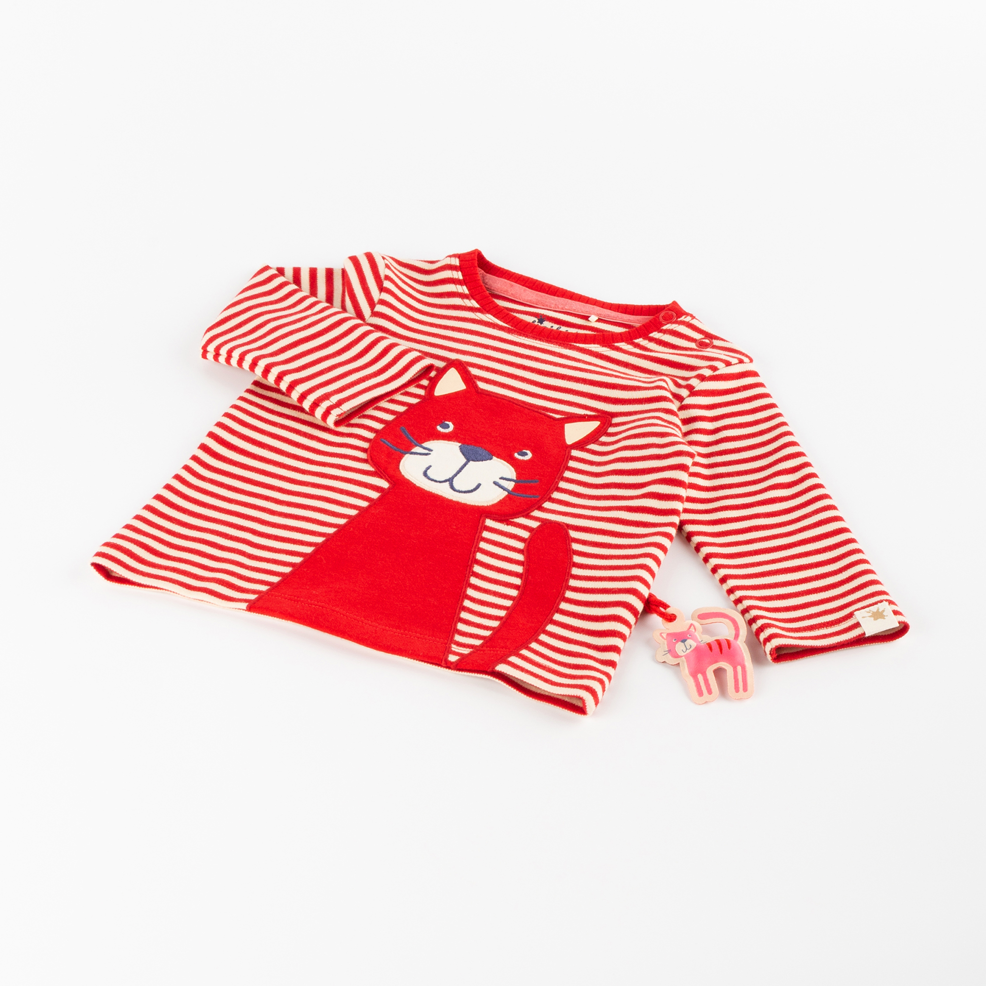 Baby Ringel Langarmshirt mit Katzen Motiv, rot-weiß