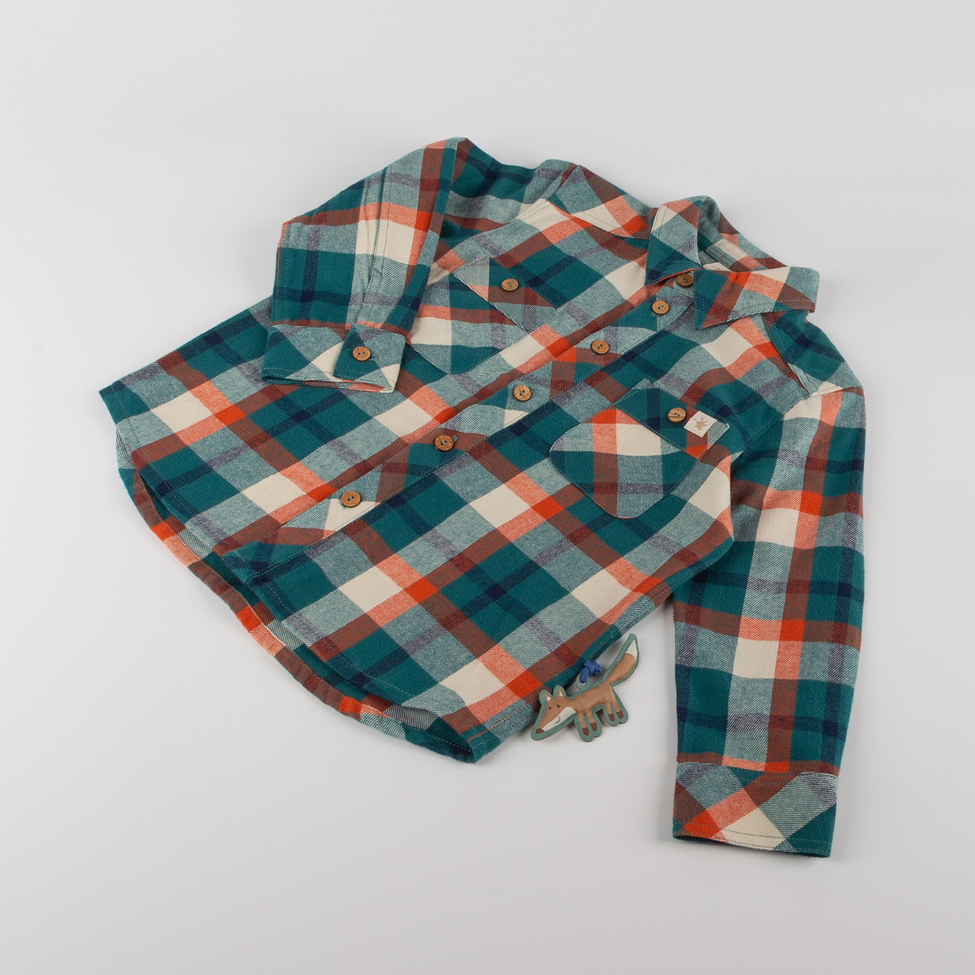 Kinder Karo Flanellhemd Wild Fox, grün-orange-weiß Kinder Karo Flanellhemd Wild Fox, grün-orange-weiß