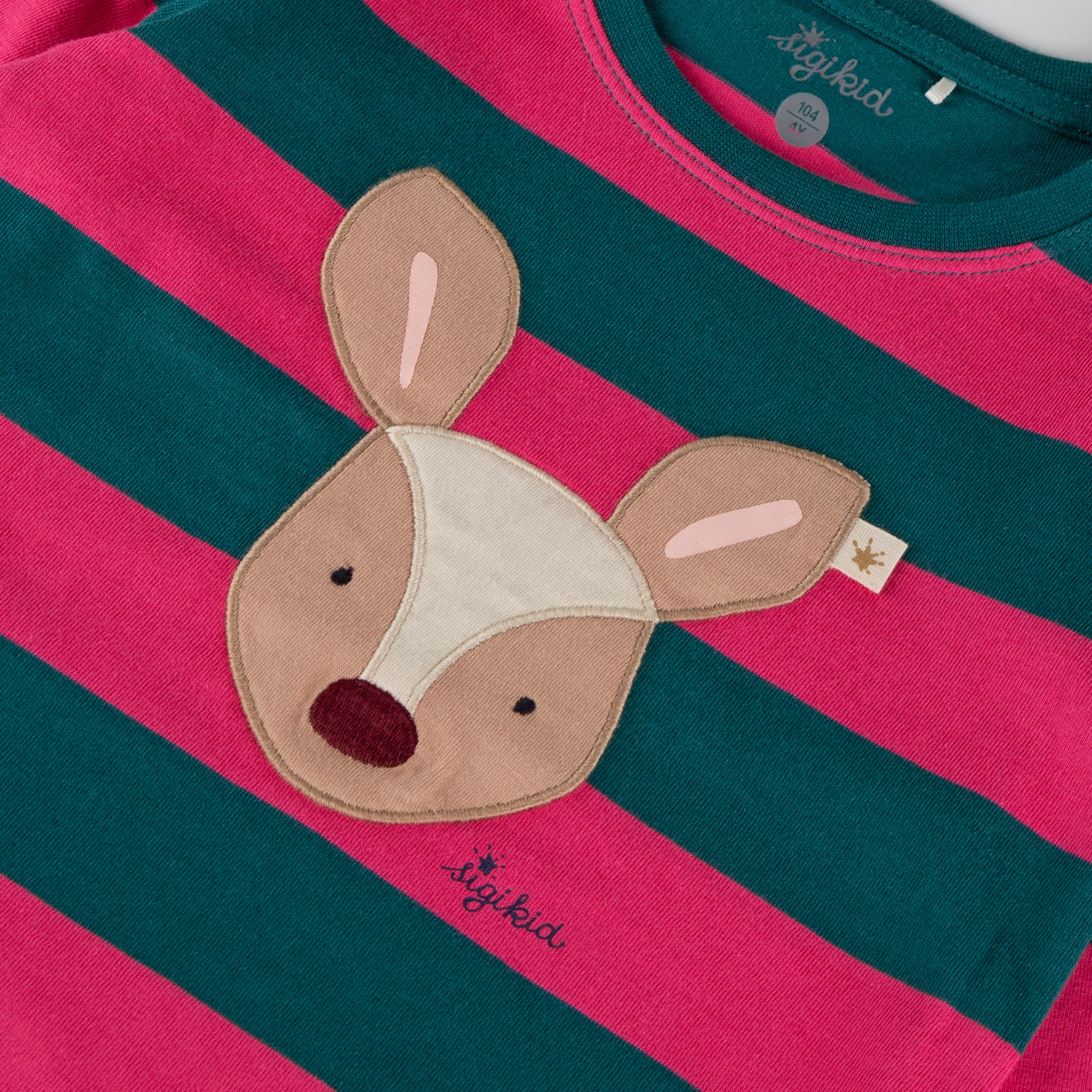 Children's long sleeve Tee roe deer, green/pink striped