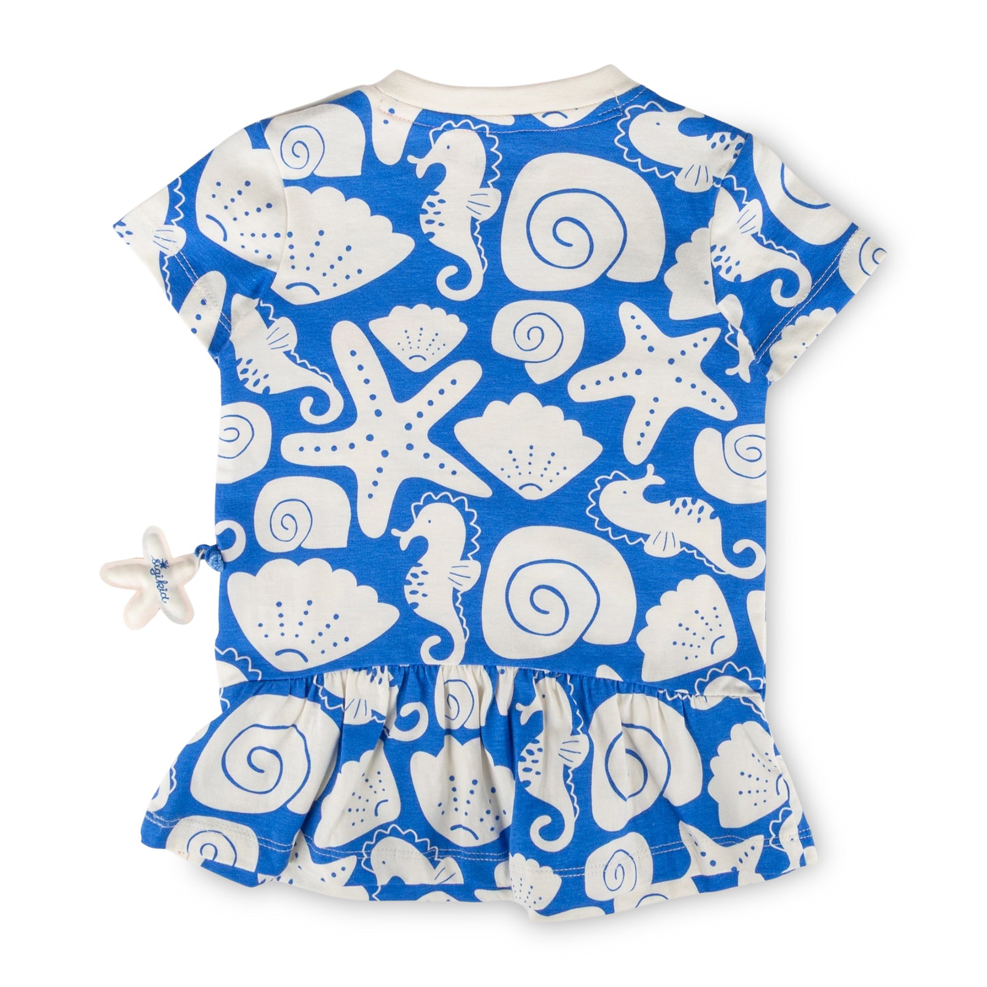 Baby Volant Kleid Strand Print, blau mit weiß